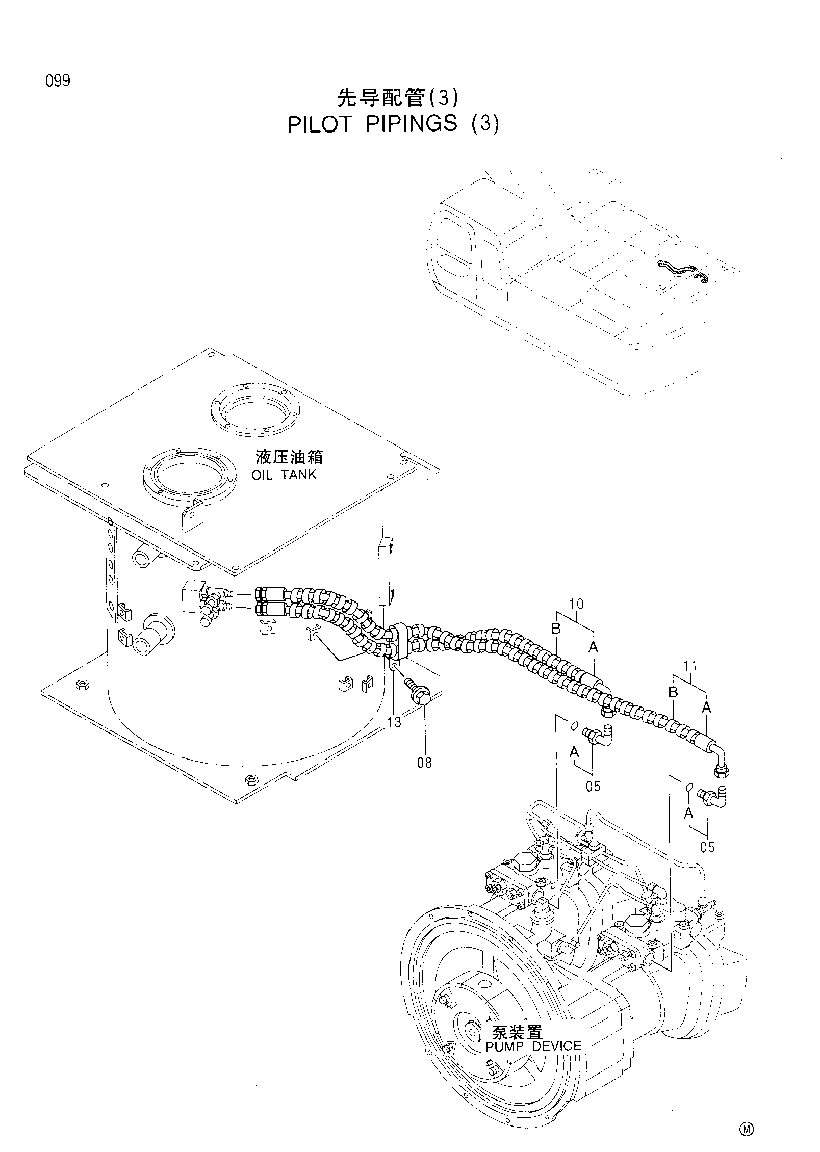 Схема Пилотный трубопроводы (3) HITACHI EX300-5HHE