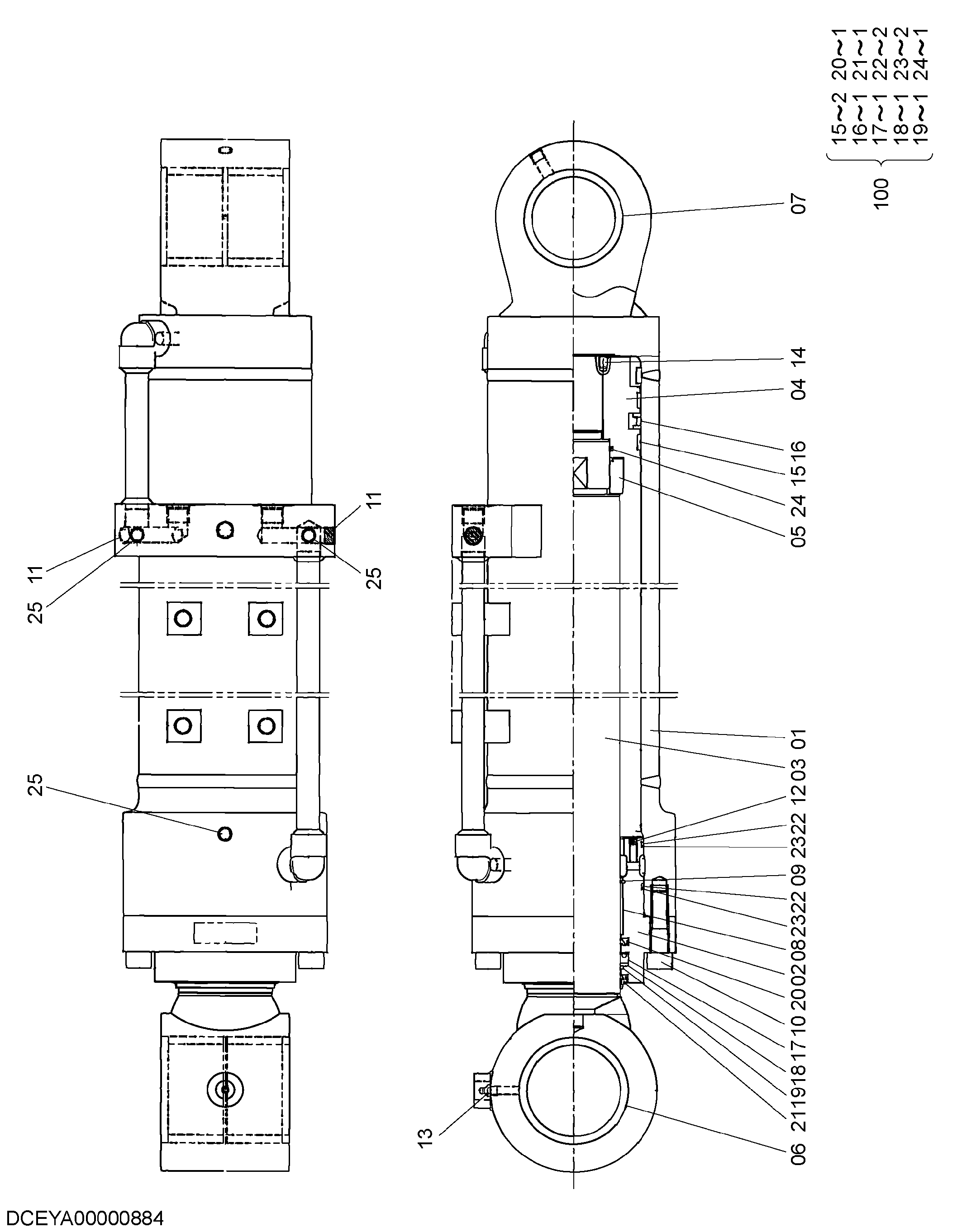 Схема Гидроцилиндр ковша HITACHI ZX135USK-3