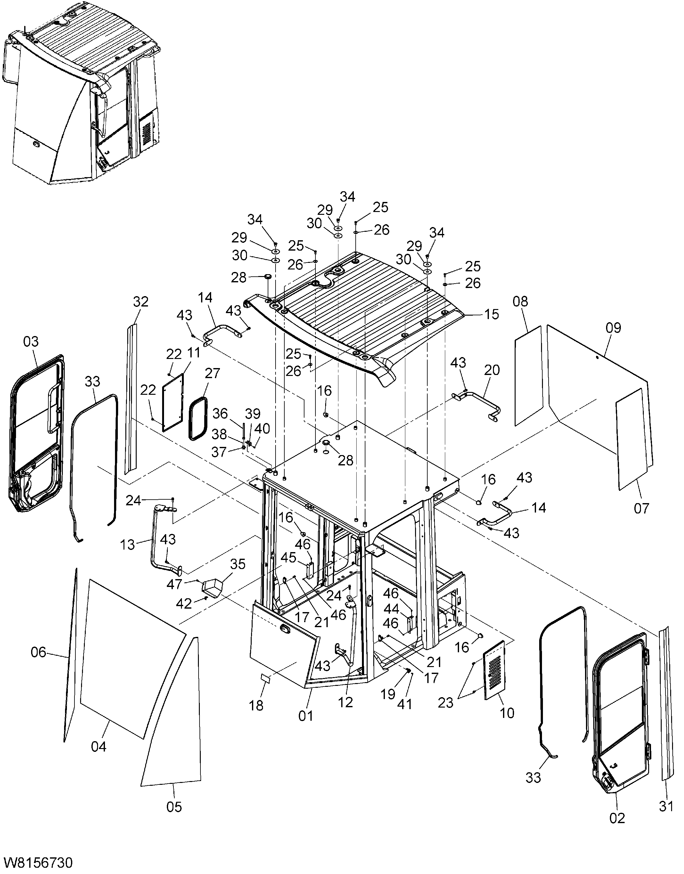 Схема Кабина (1) (с GPS) [H3F, HCF, HEF, HLF, HPF] HITACHI ZW180