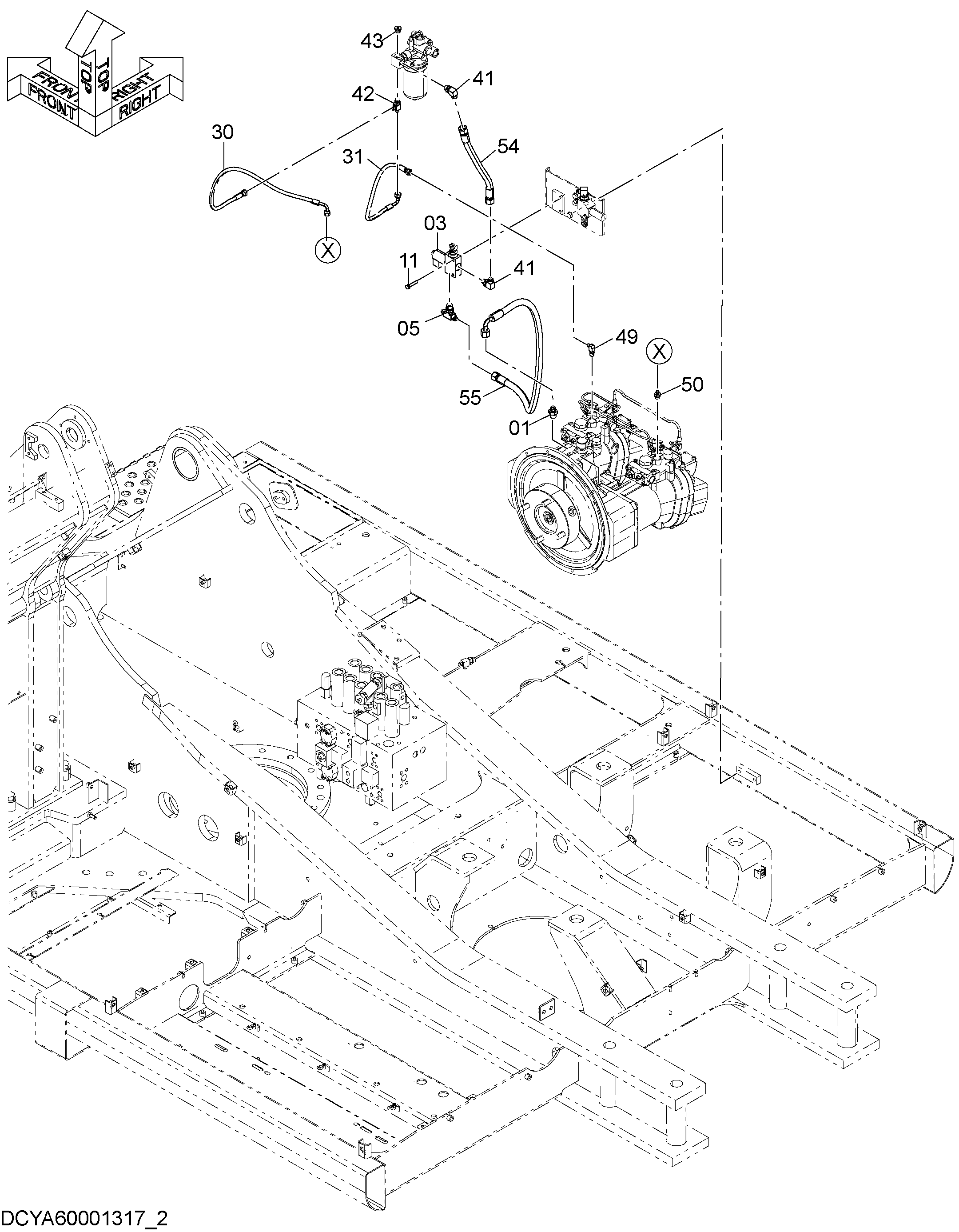 Схема Подъём трубопроводы (основной)(без магнит)(2) HITACHI ZX330-3