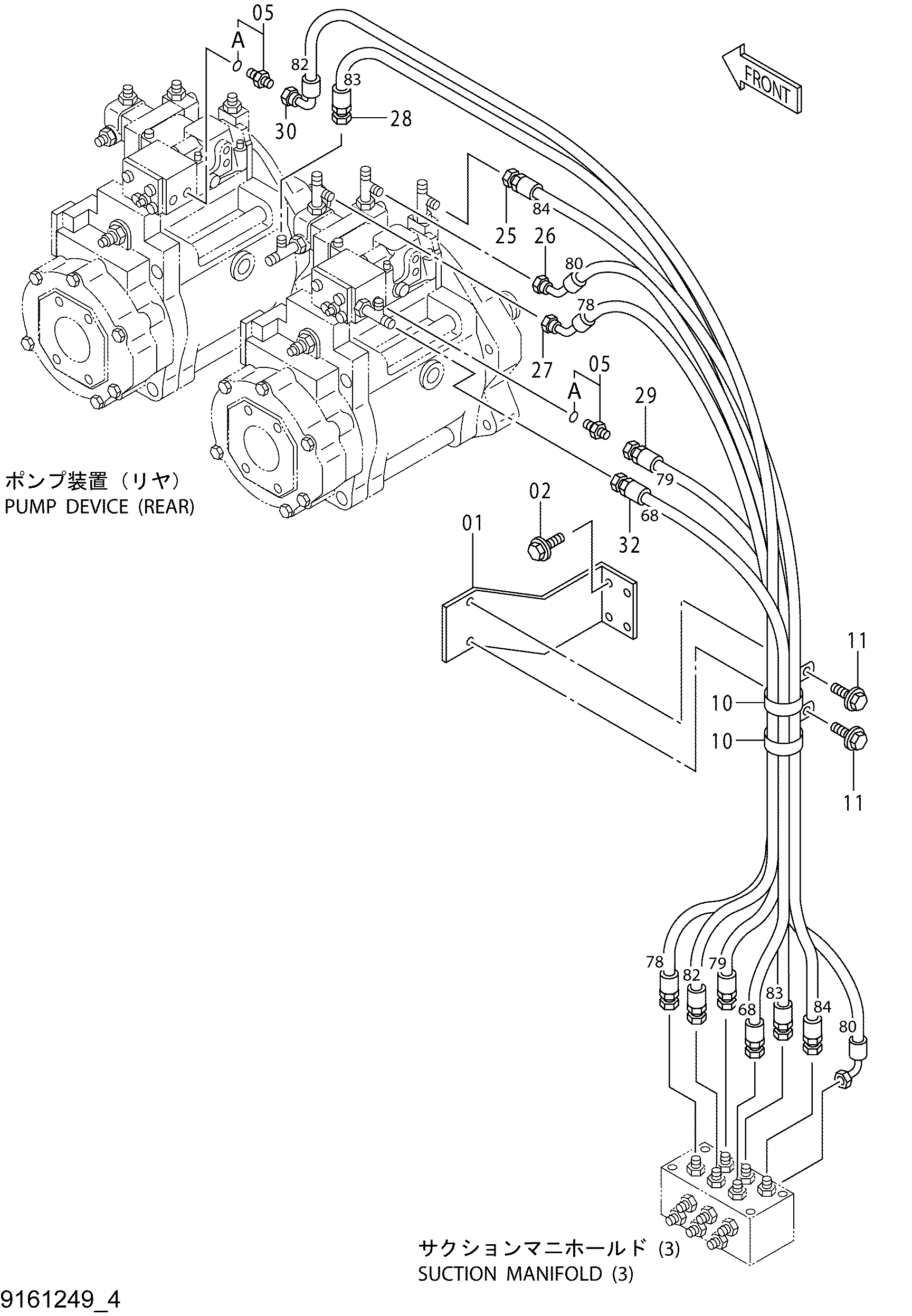 Схема Пилотные гидролинии (насос)-4 HITACHI EX1800-3