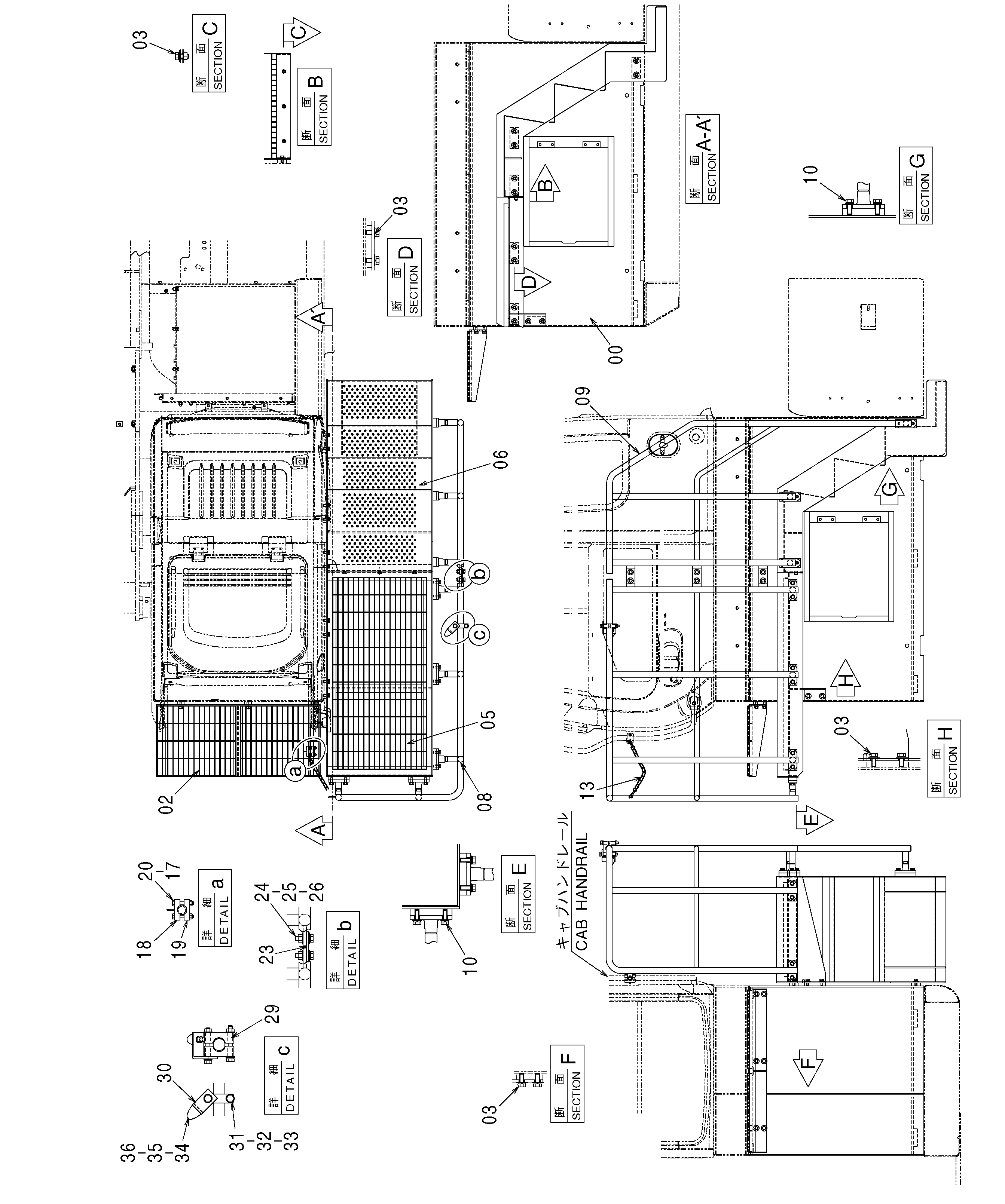 Схема Хигх-моунт кабина боковой ступень (1.2m) HITACHI ZX330-3G