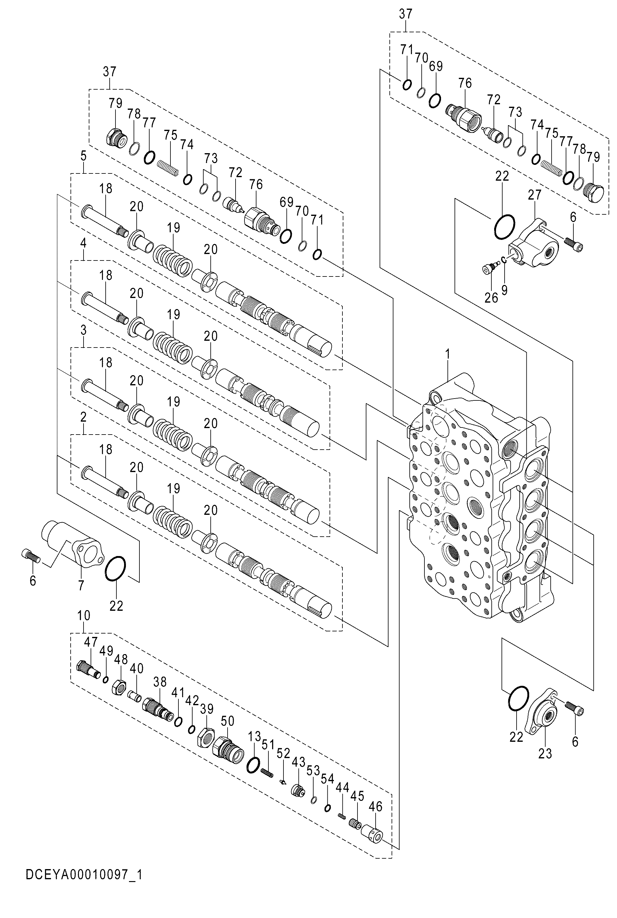 Схема Гидрораспределитель (1/2) HITACHI EX1200-6