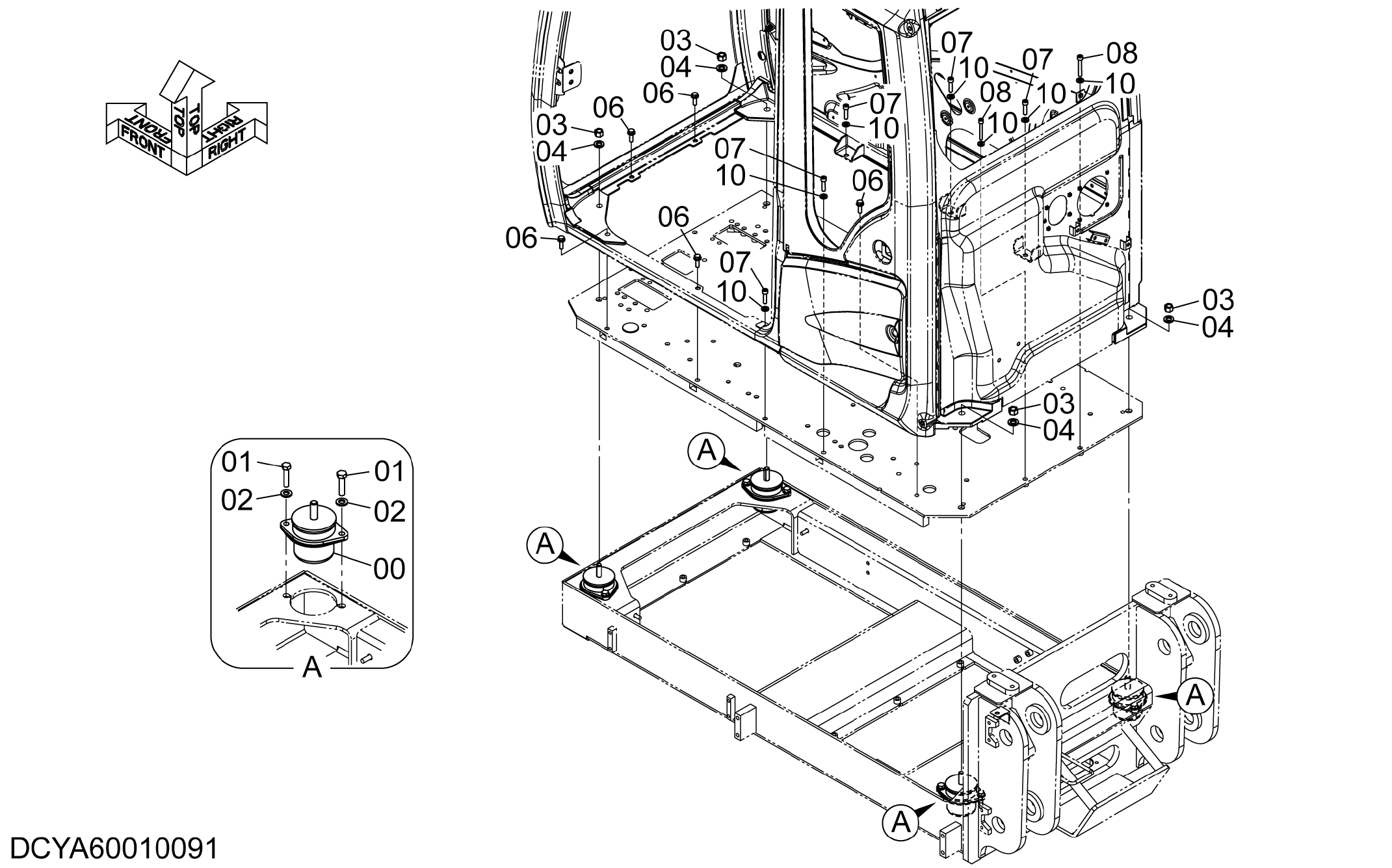 Схема Кабина крепление детали HITACHI ZX470LCH-5B