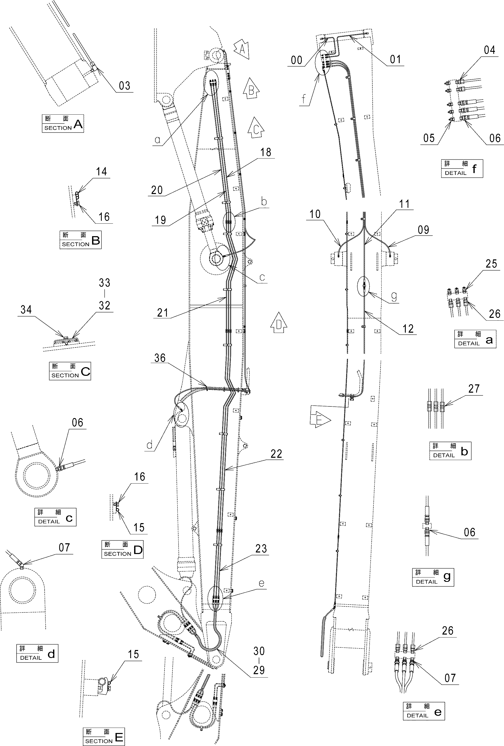 Схема Стрела трубопроводы системы смазки HITACHI ZX330-3G