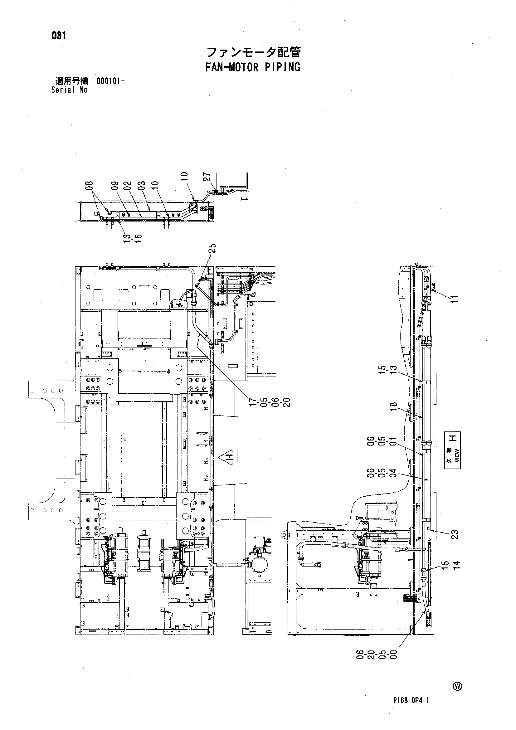 Схема Фан-мотор трубопроводы HITACHI EX3600-5