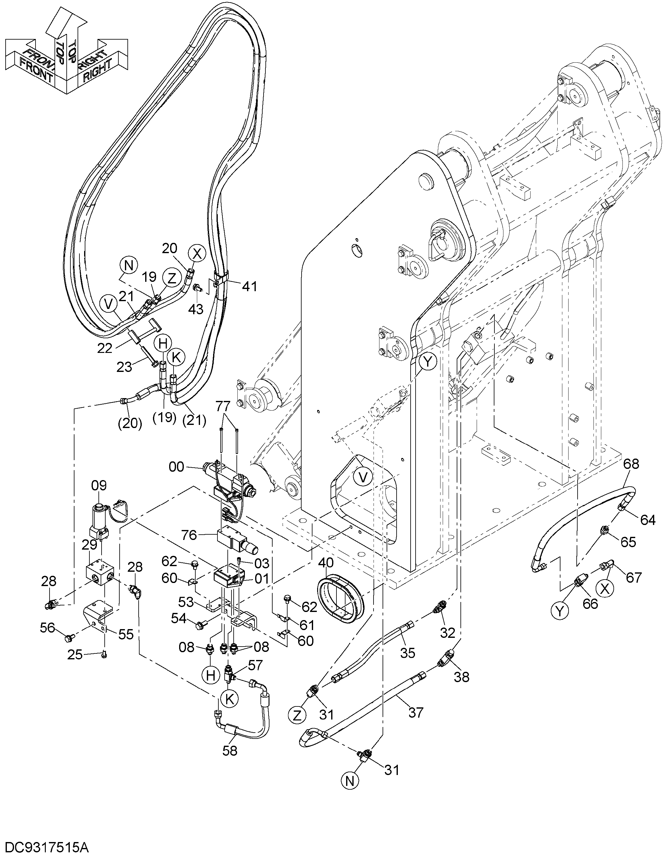 Схема Подъём трубопроводы (пол) HITACHI ZX200-3