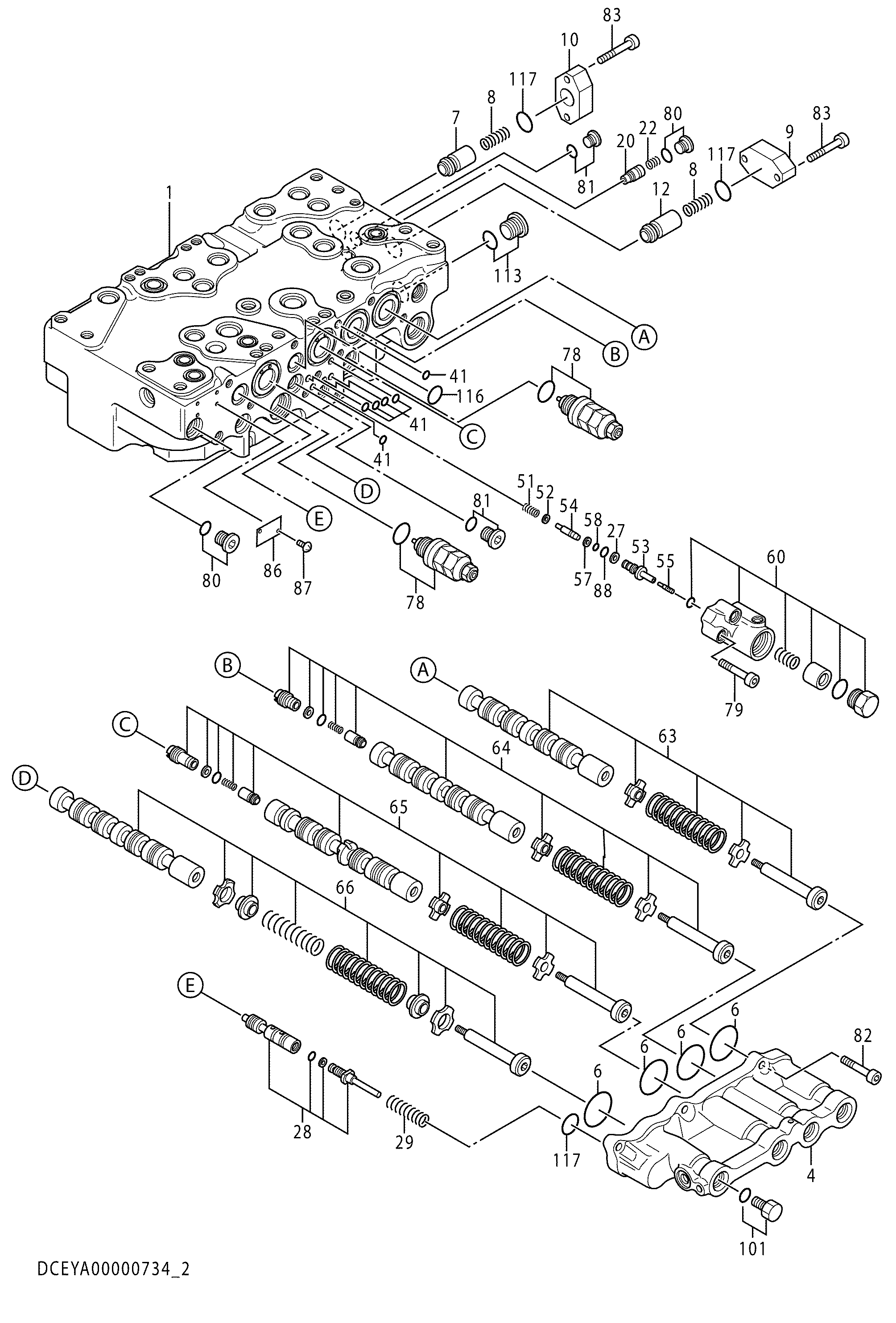 Схема Гидрораспределитель (2/5) HITACHI ZX350LCH-5G