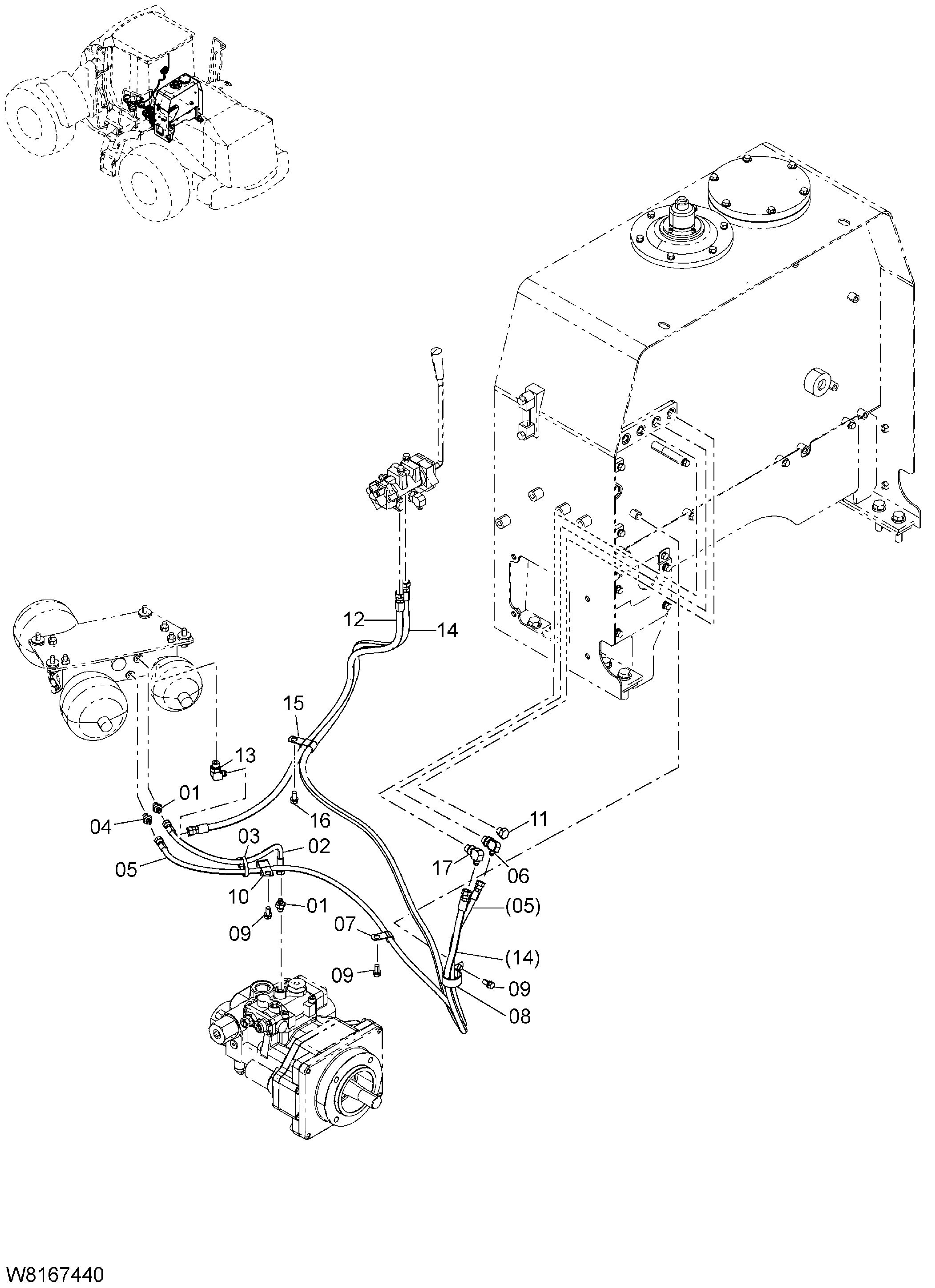 Схема Пилотные гидролинии(4) HITACHI ZW220