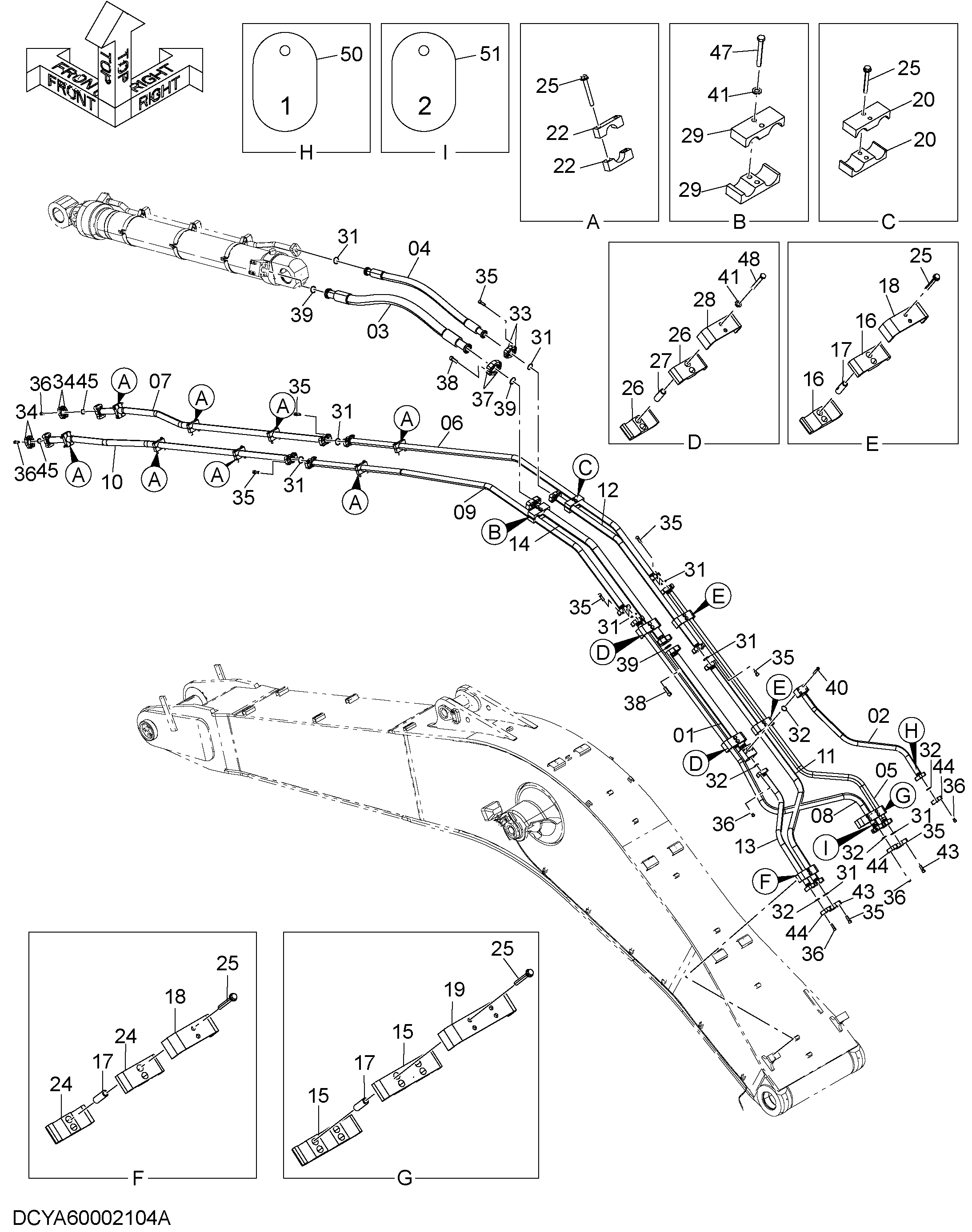 Схема Гидролинии рабочего оборудования (стрела 8.4m, STD) HITACHI ZX870-5G