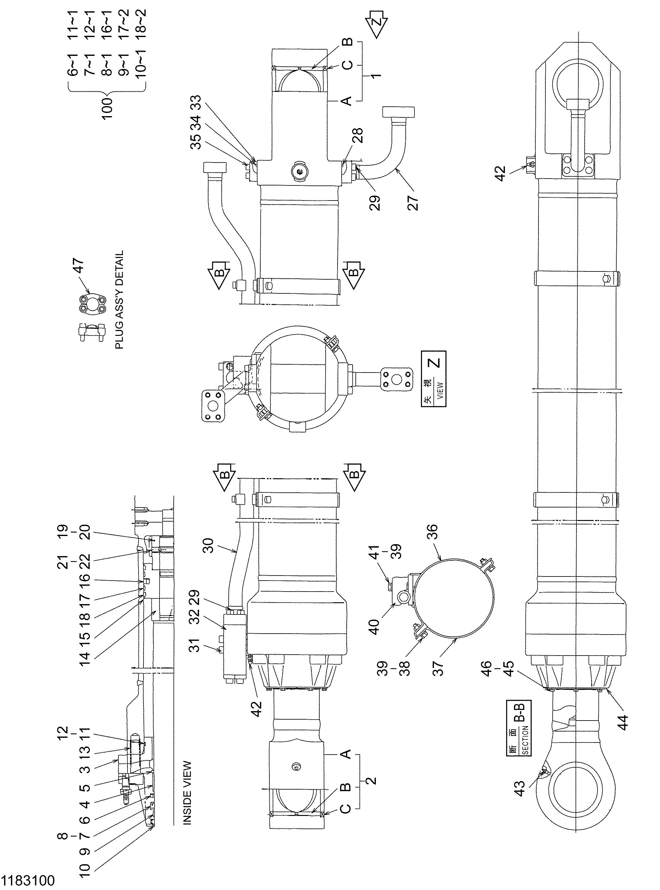 Схема Гидроцилиндр ковш HITACHI EX1800-3