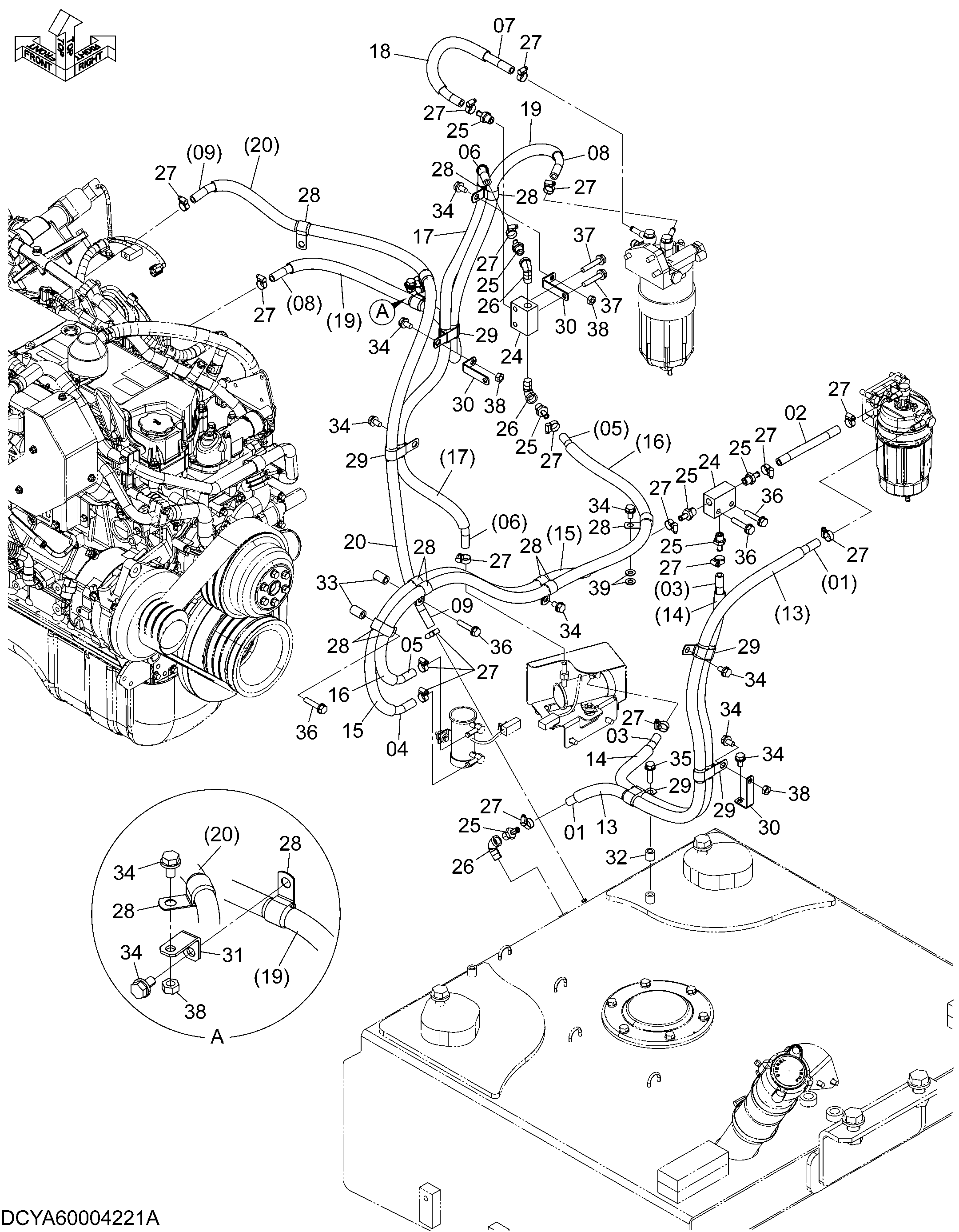 Схема Топливные трубопроводы HITACHI ZW250-5B