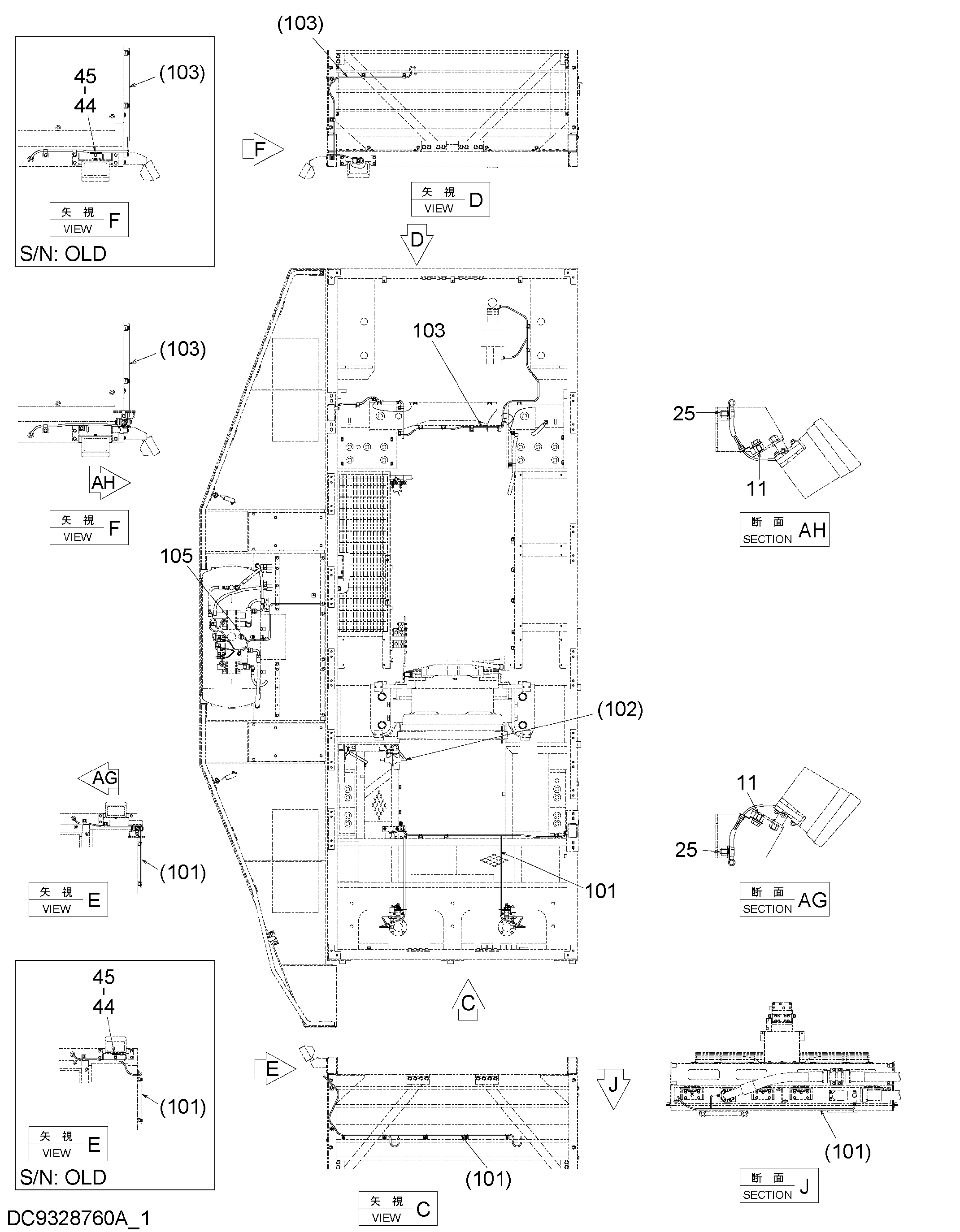 Схема Электрооборудование (1-1)(двигатель) HITACHI EX2600-6LD