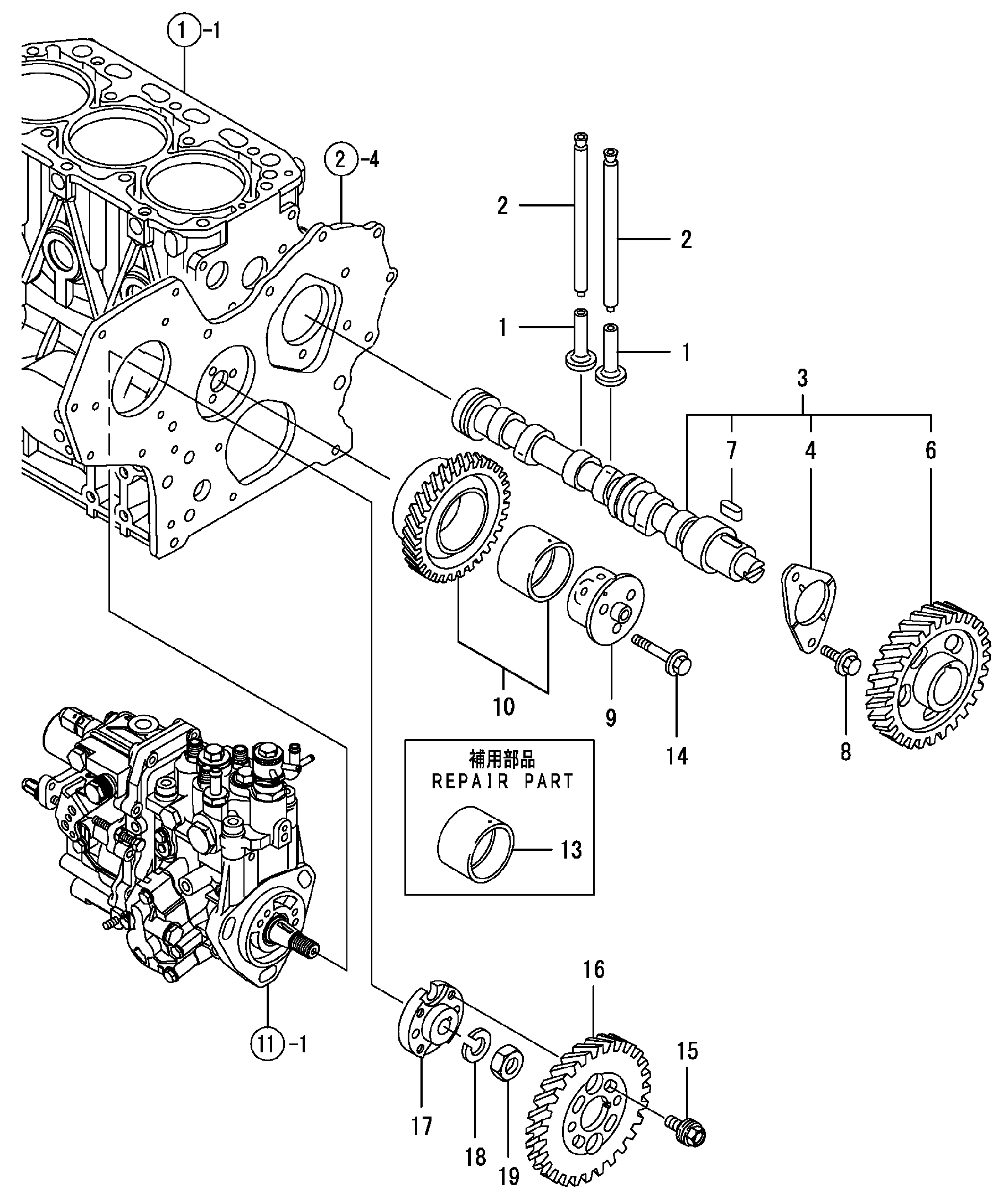 Схема Камсхафт, дривинг шестерня HITACHI ZX27UNA-2