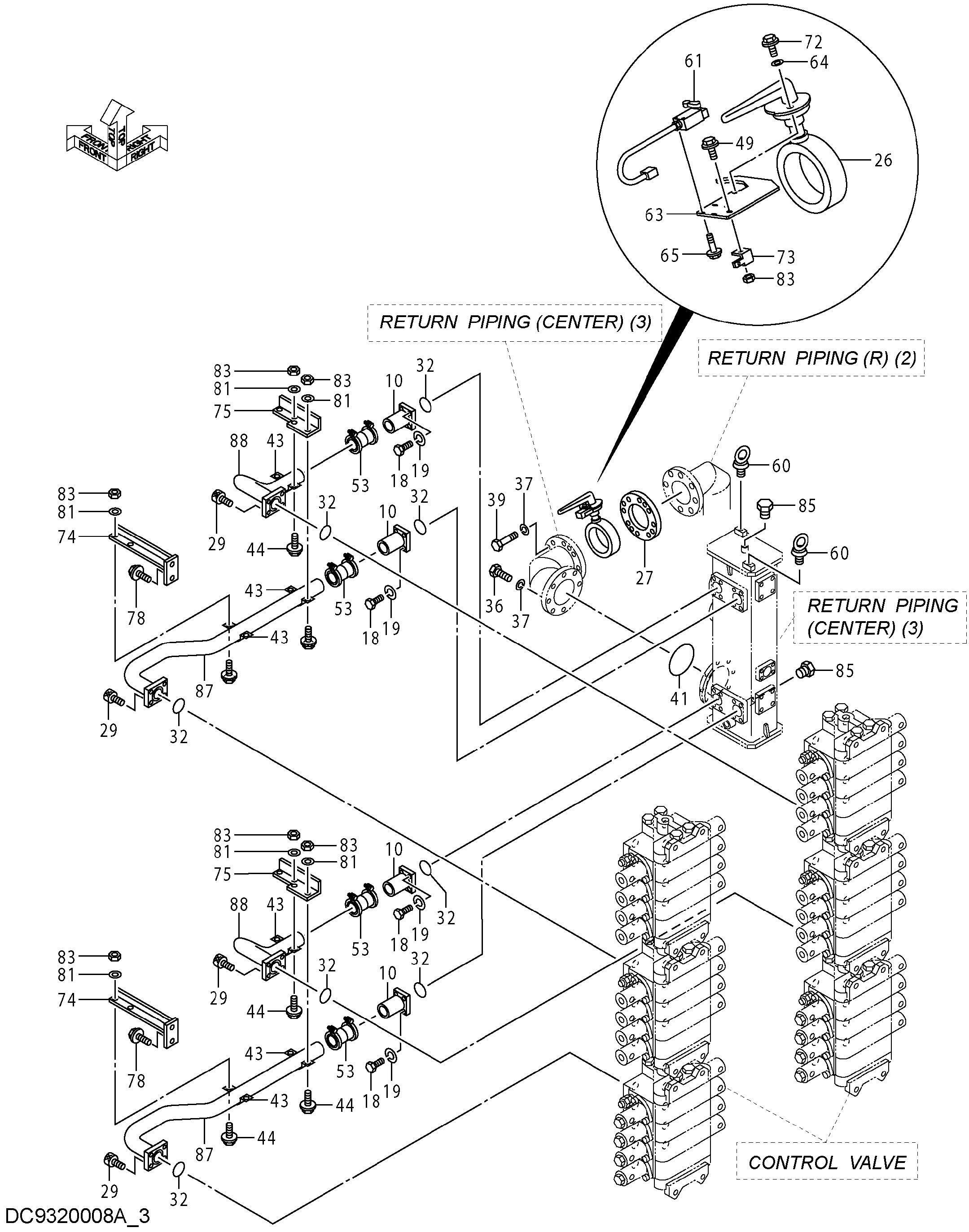 Схема Обратные трубопроводы (центральный)(1-3) HITACHI EX5600-6BH