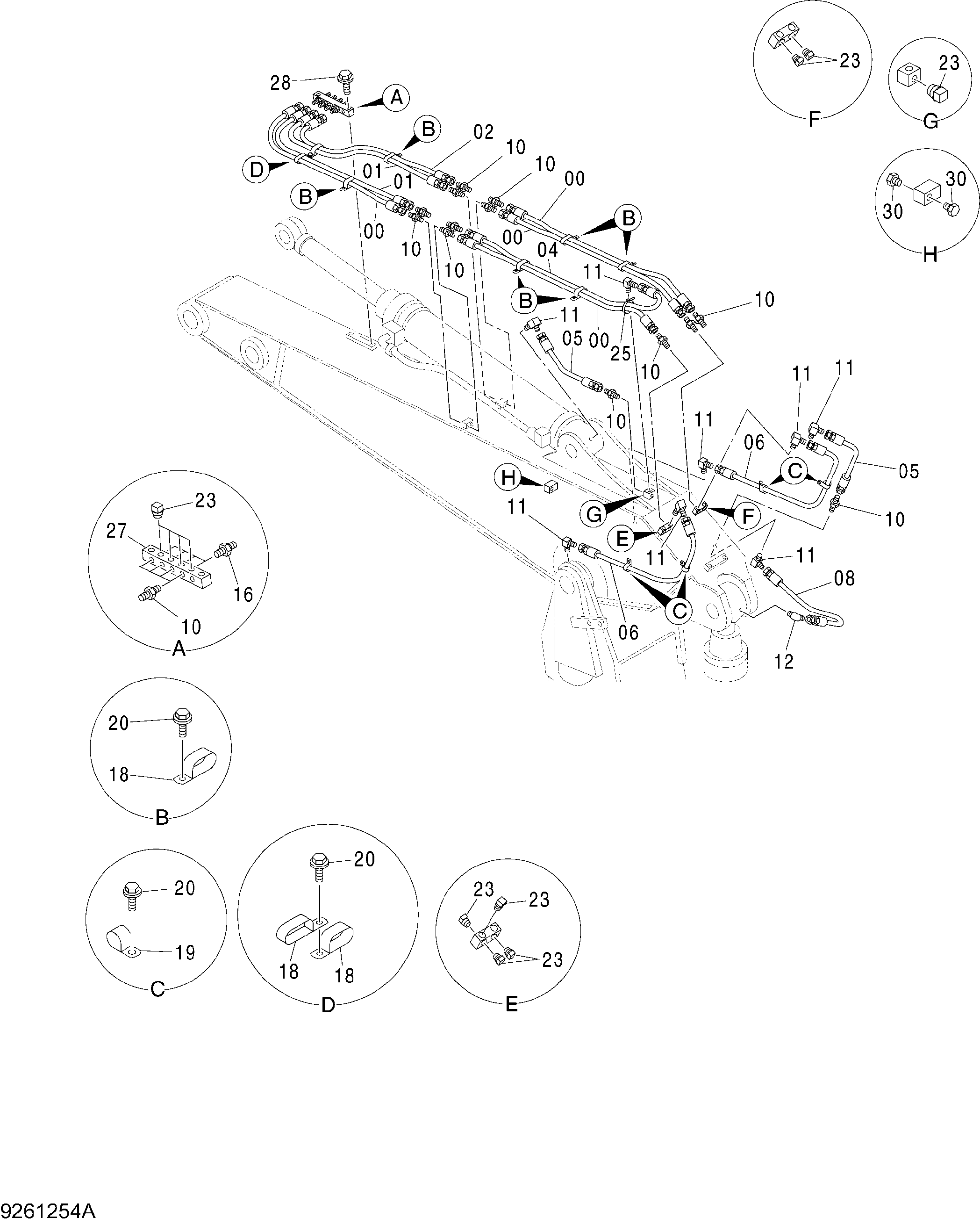 Схема Трубопроводы системы смазки (рукоять, R рукоять 3.4m) HITACHI ZX470LC-5G