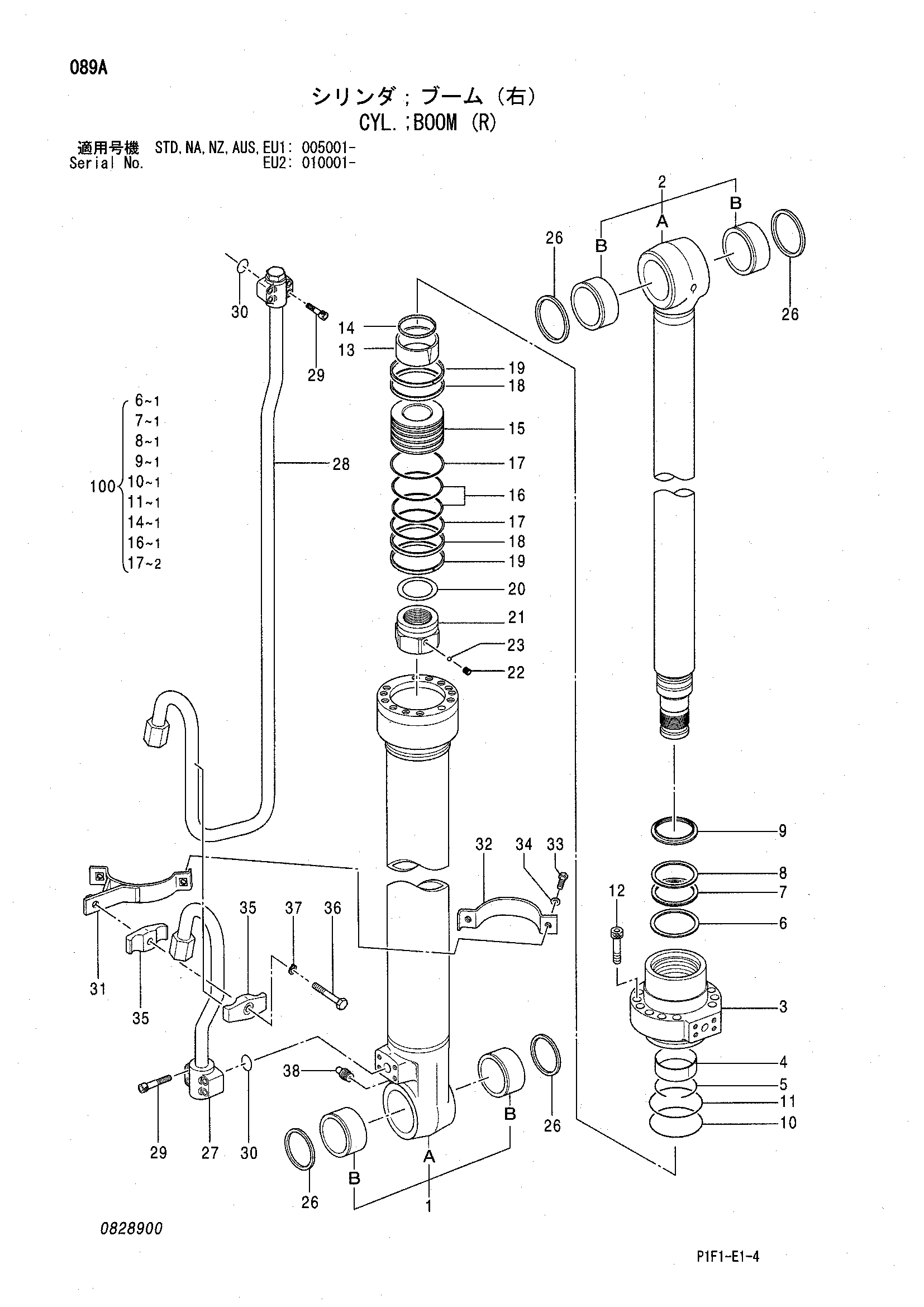 Схема Гидроцилиндр стрелы (правый) HITACHI ZX160