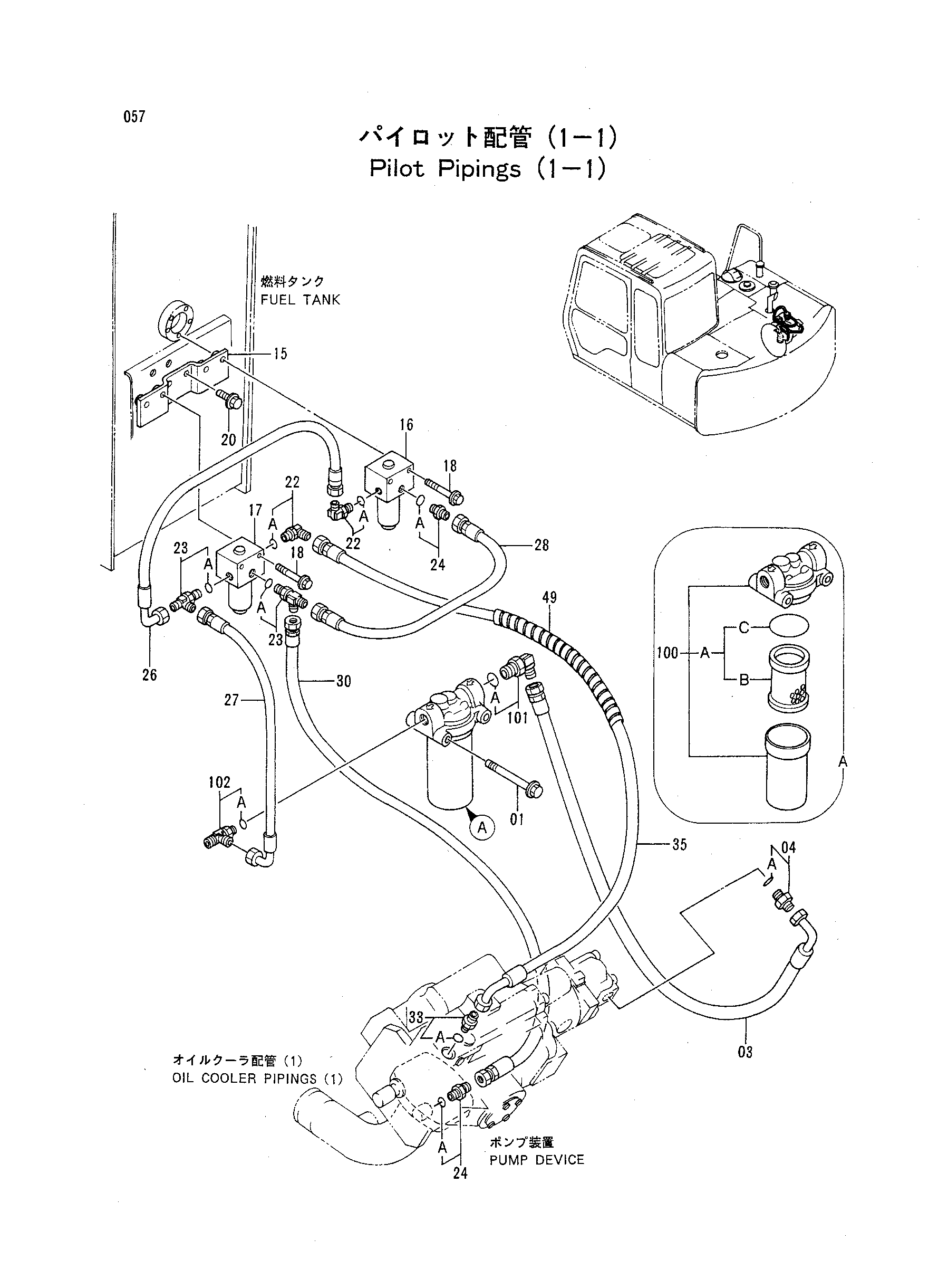Схема Пилотный трубопроводы (1-1) HITACHI EX60WD-2