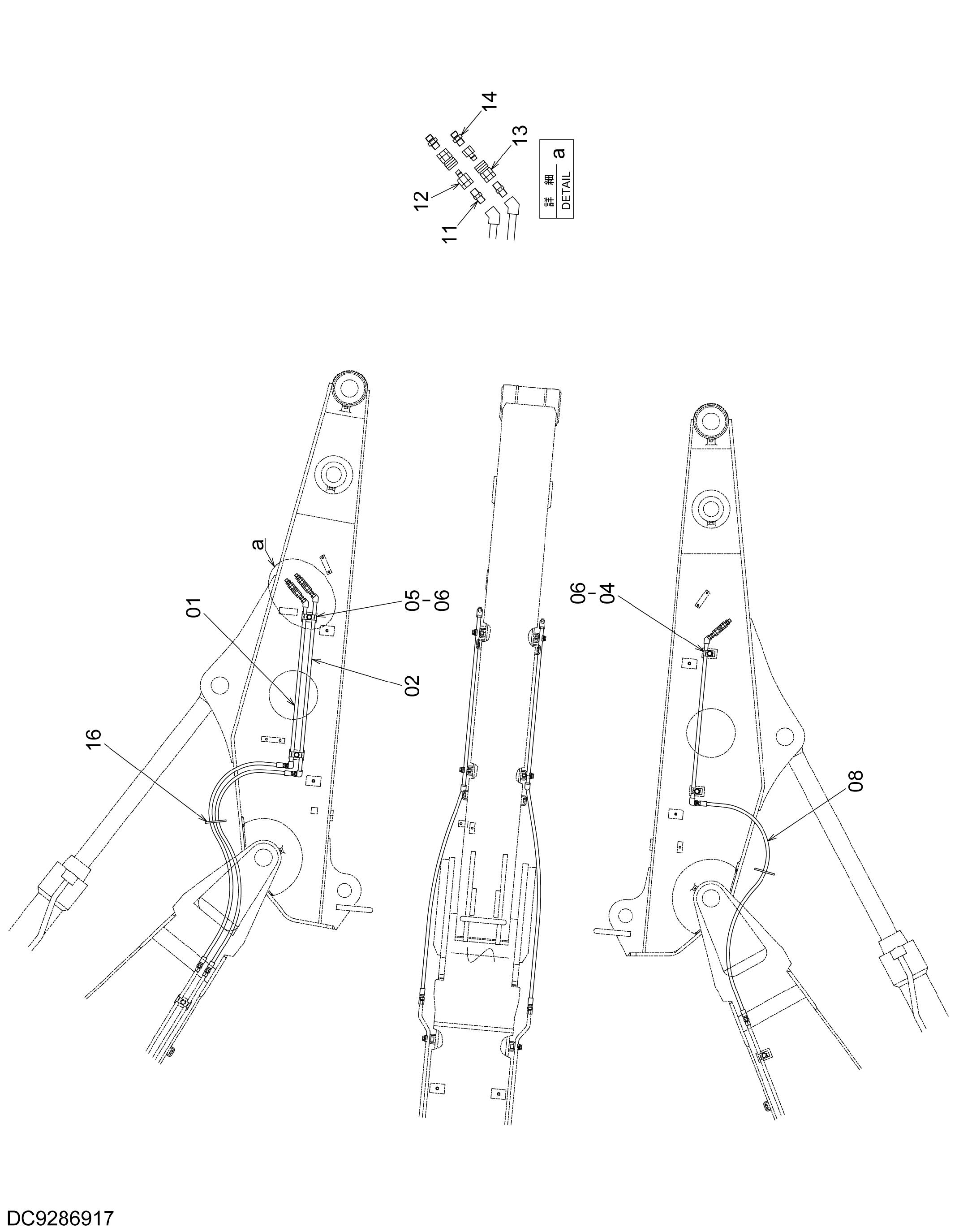 Схема Вспомогательный трубопроводы (рукоять) HITACHI ZX225US-3