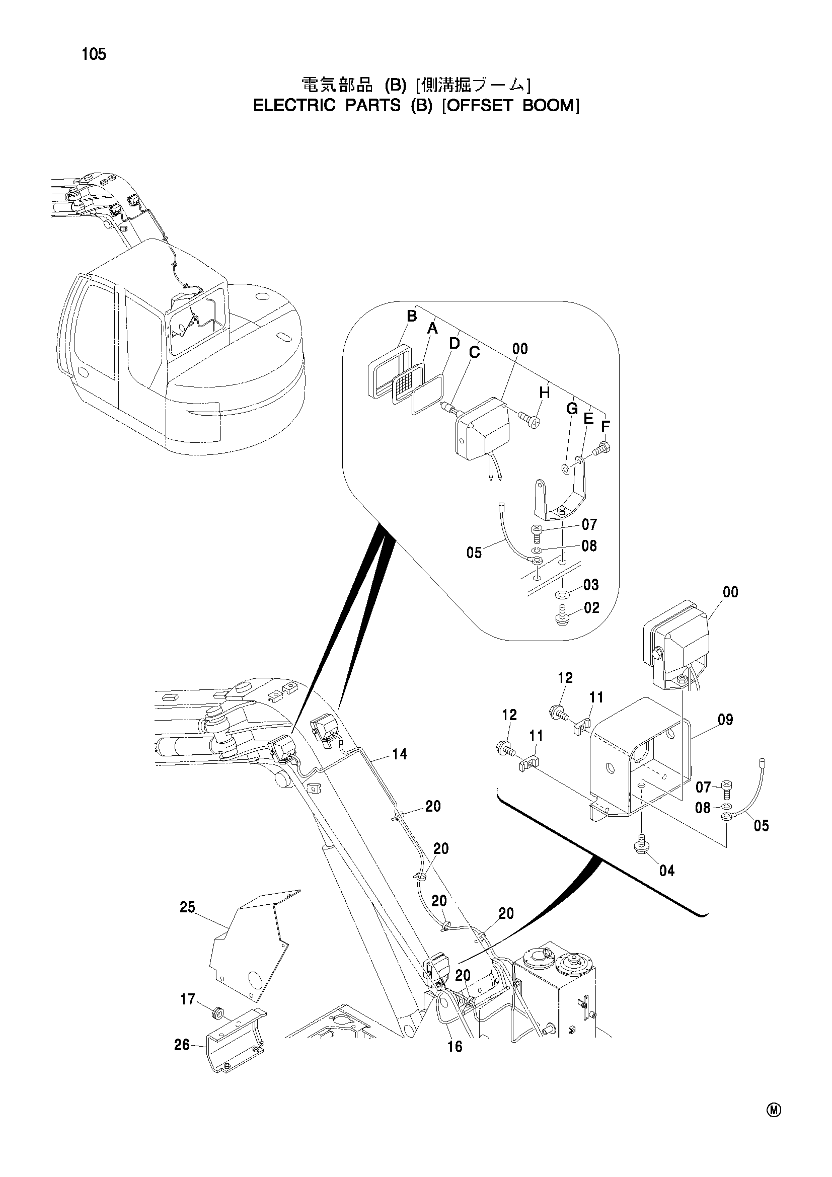 Схема Электрооборудование (B) [смещаемый стрела] HITACHI ZX75US