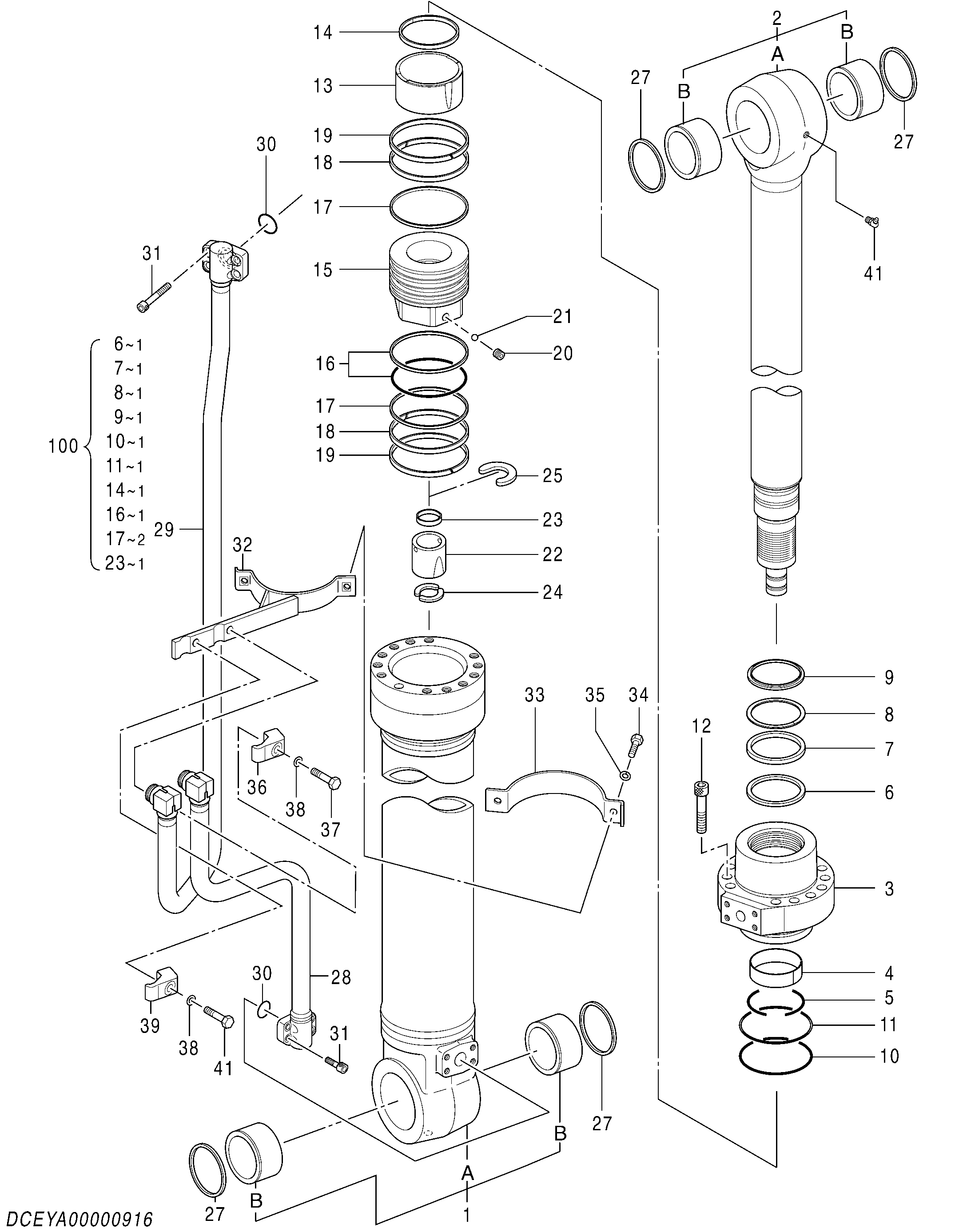 Схема Гидроцилиндр рукояти (2P-BOOM) HITACHI ZX250LCN-5B