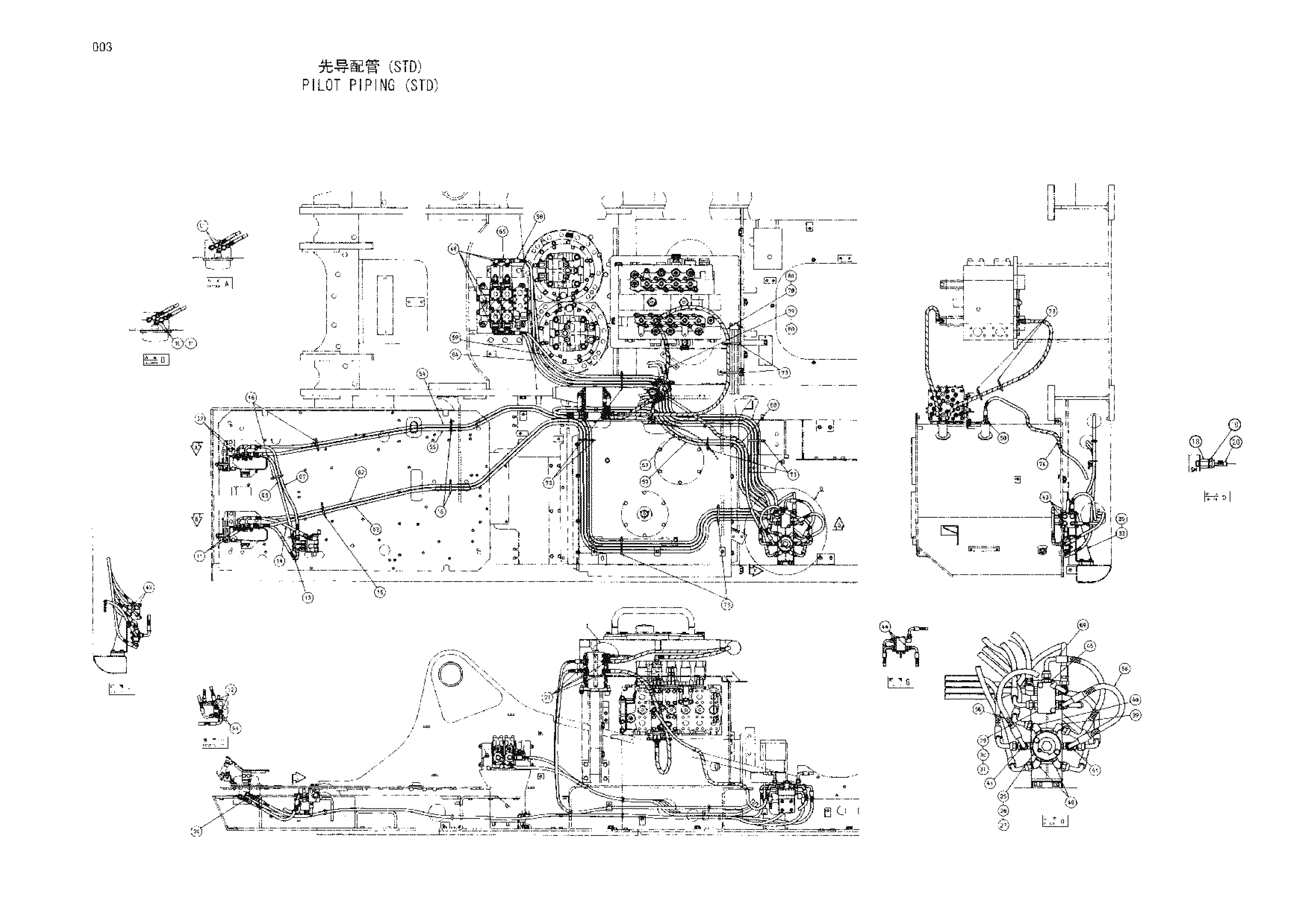 Схема Пилотные гидролинии (STD) HITACHI ZX450H-HHE