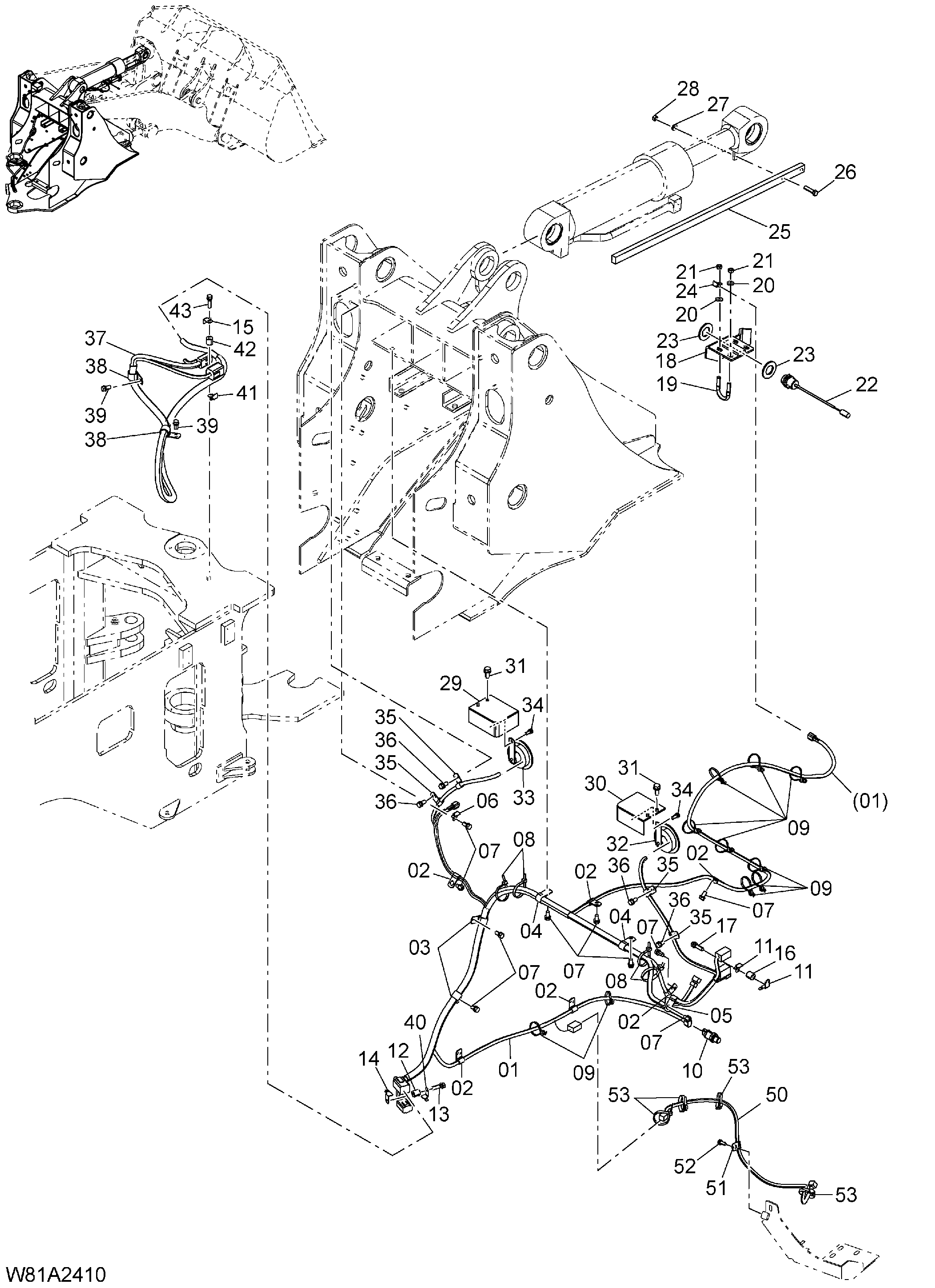 Схема Электрооборудование(передний) HITACHI ZW250-HCMF