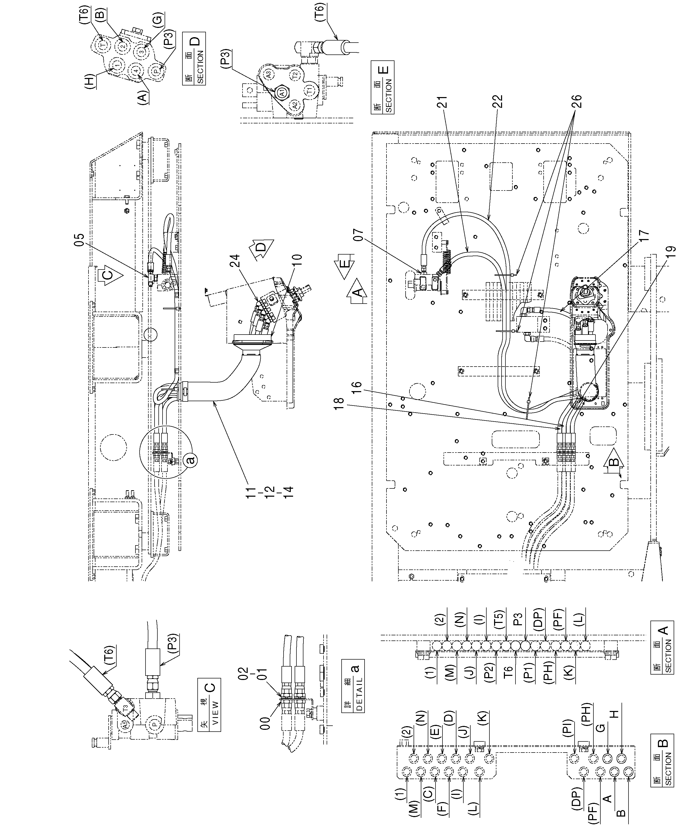 Схема Пилотные гидролинии (9)(пол) HITACHI ZX330-3G