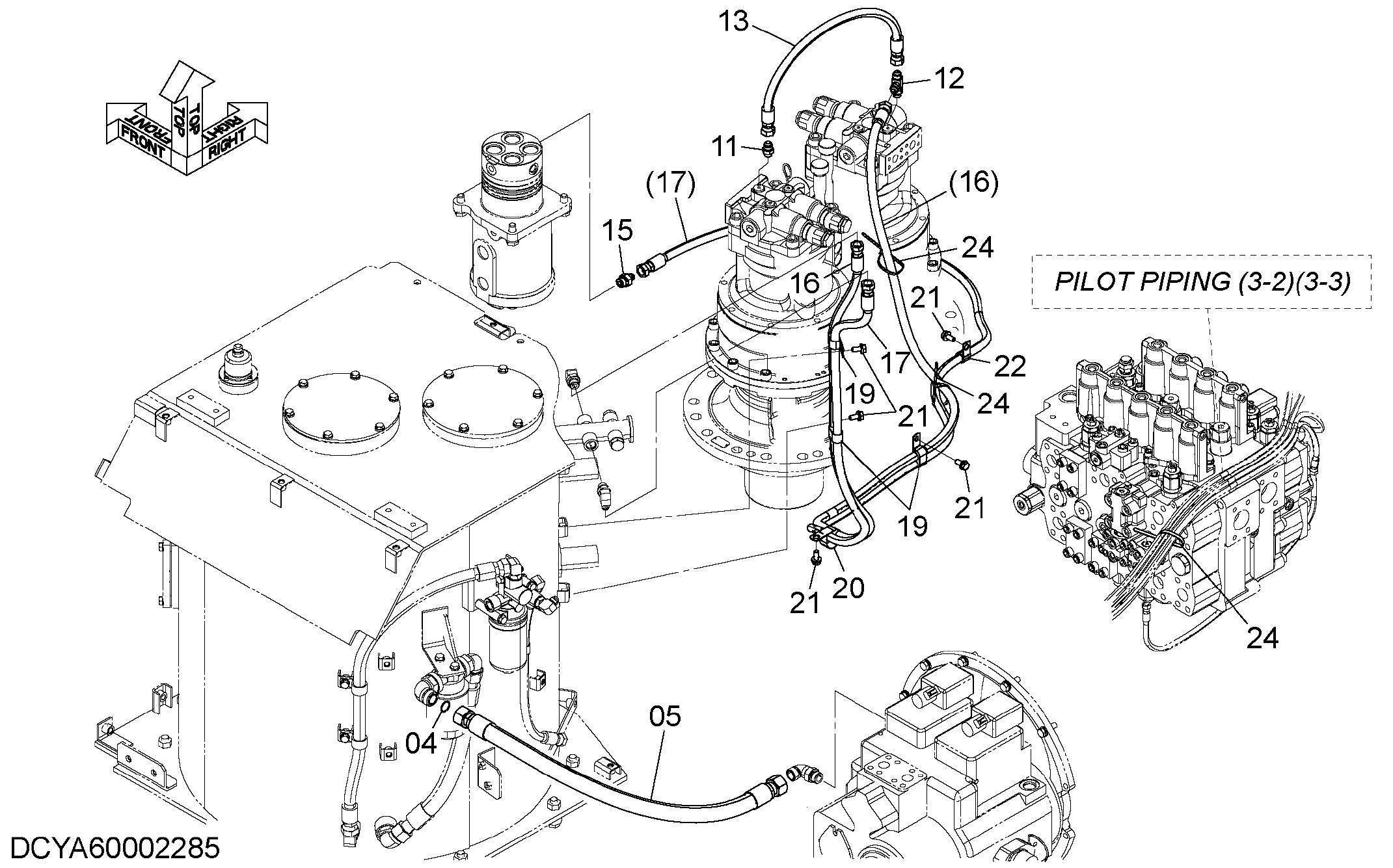 Схема Дренажные трубопроводы (1) HITACHI ZX470LCH-5G