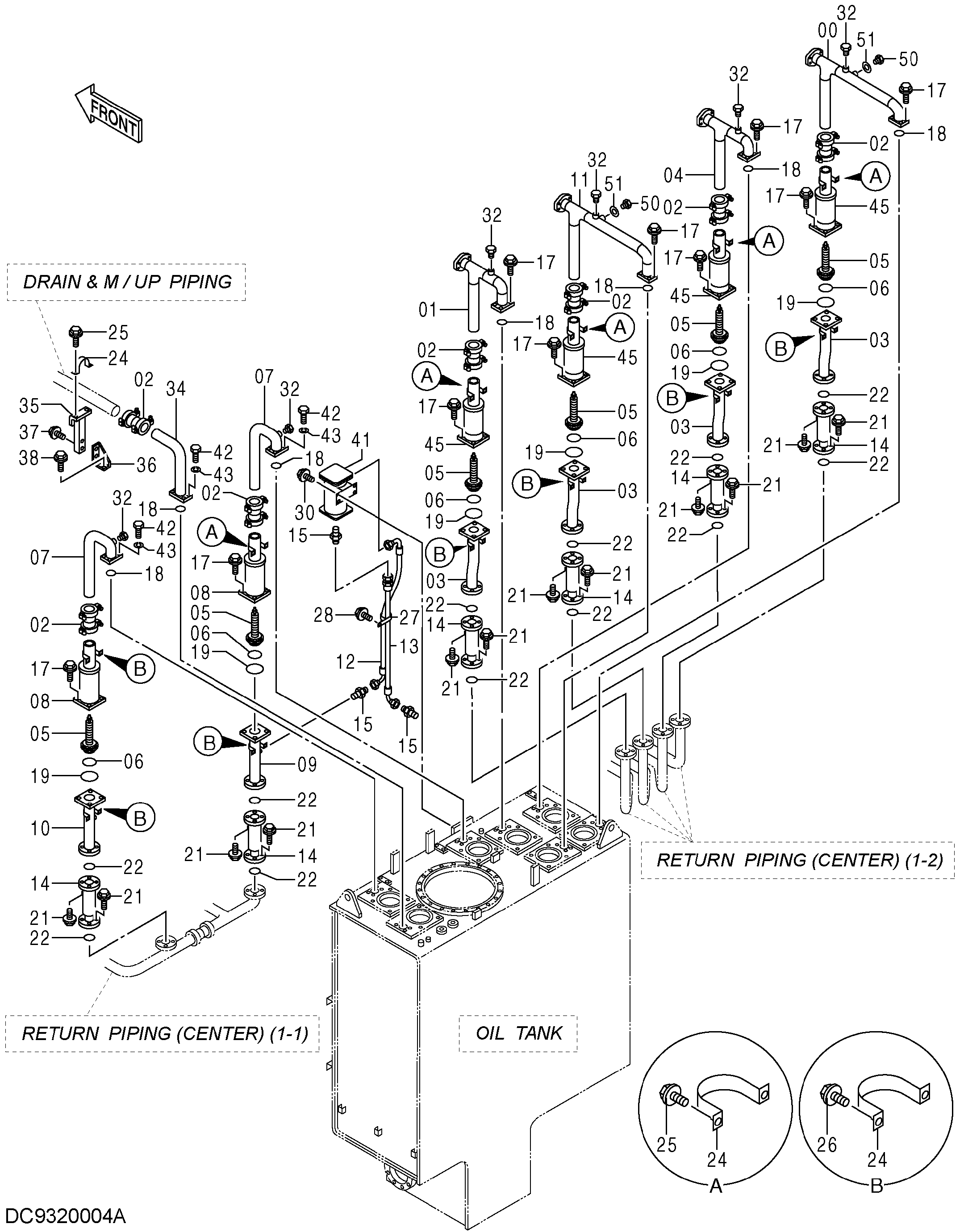 Схема Обратные трубопроводы (центральный)(2) HITACHI EX5600-6BH