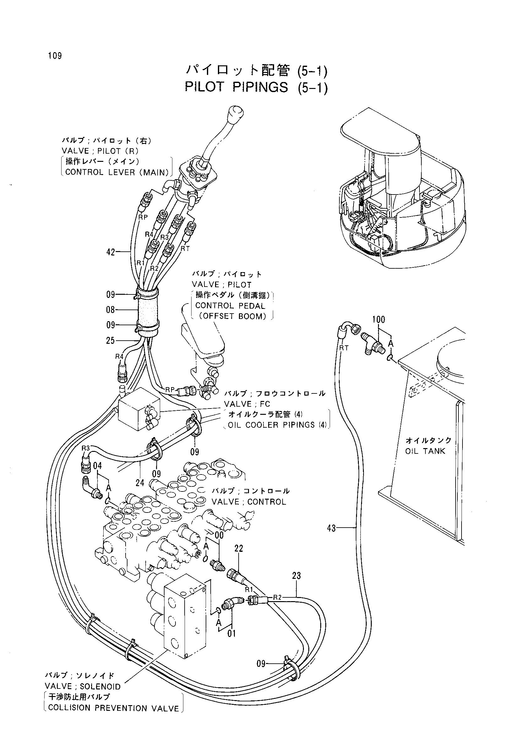 Схема Пилотный трубопроводы (5-1) HITACHI EX40UR-2