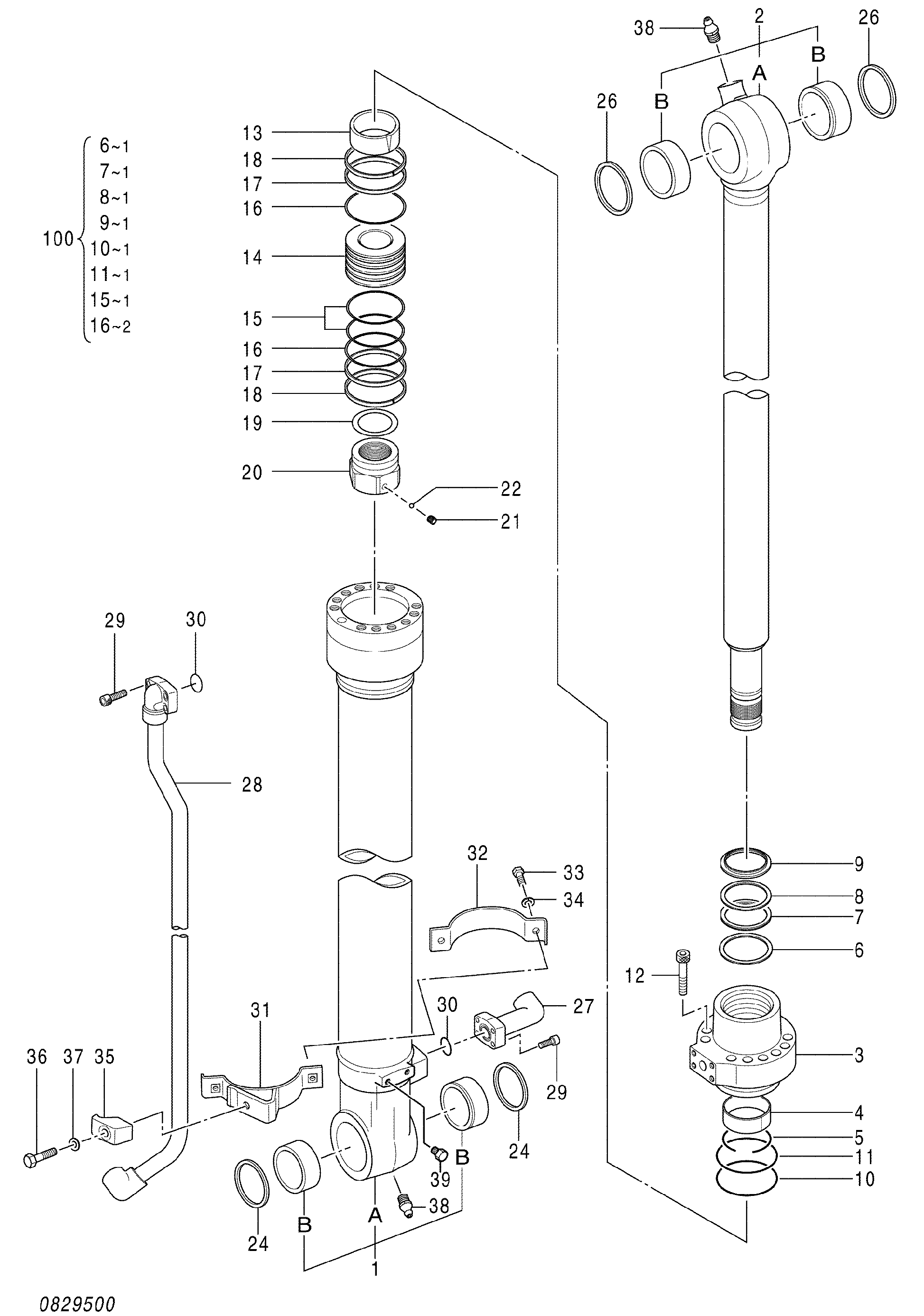 Схема Гидроцилиндр ковша HITACHI ZX160