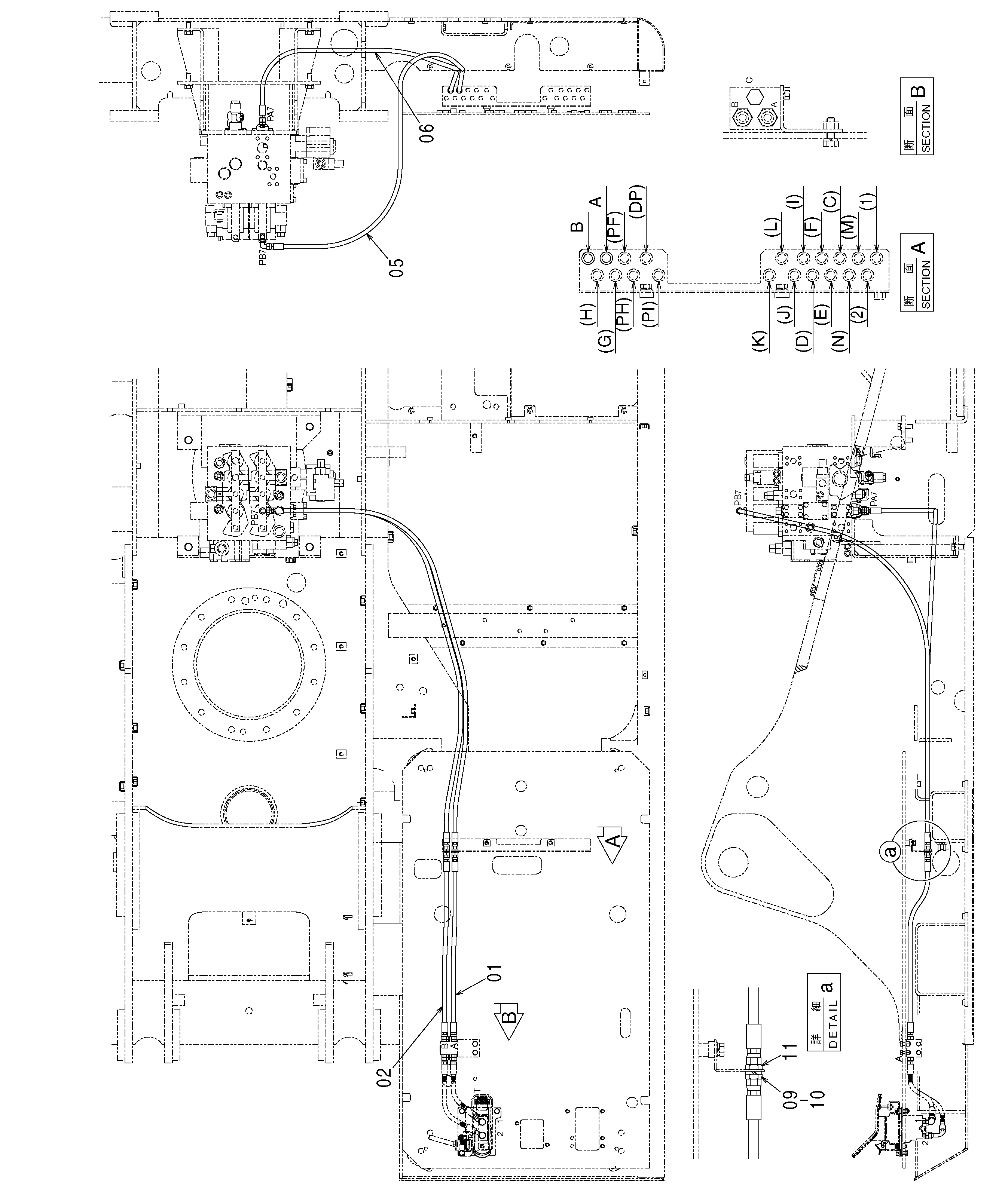 Схема Пилотные гидролинии (педаль)(правый) HITACHI ZX330-3G