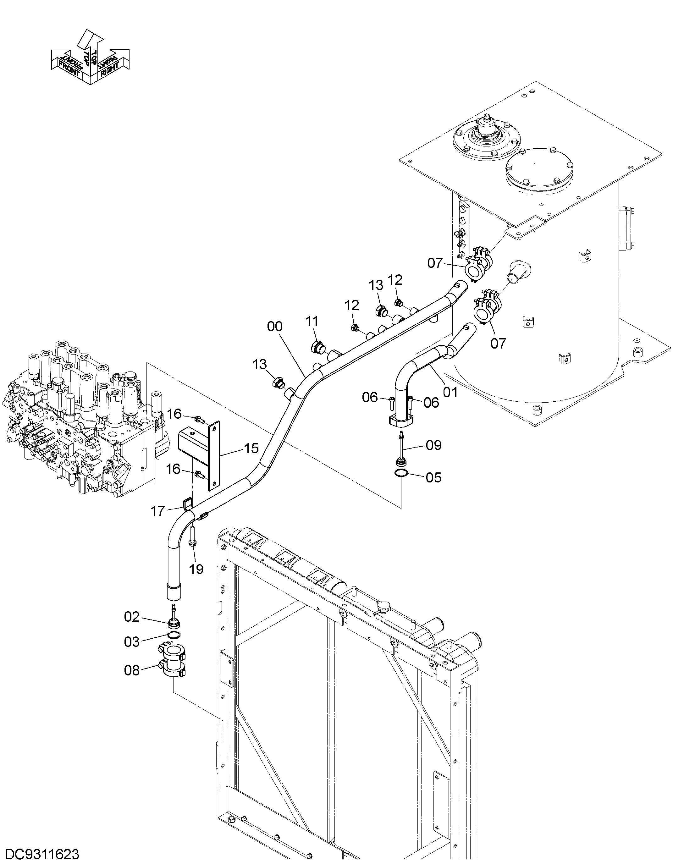 Схема Обратные трубопроводы (1) HITACHI ZX290LC-5B
