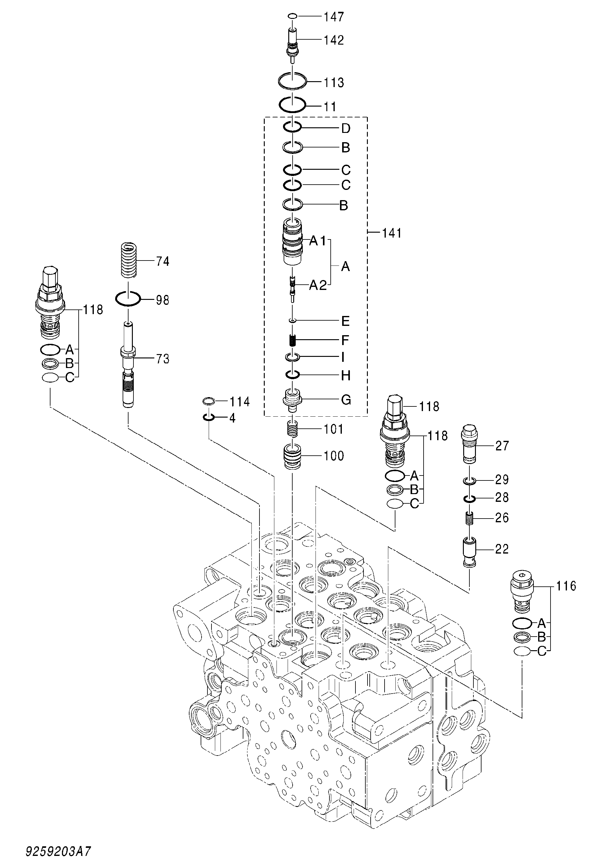 Схема Гидрораспределитель (7/8) HITACHI ZX145W-3