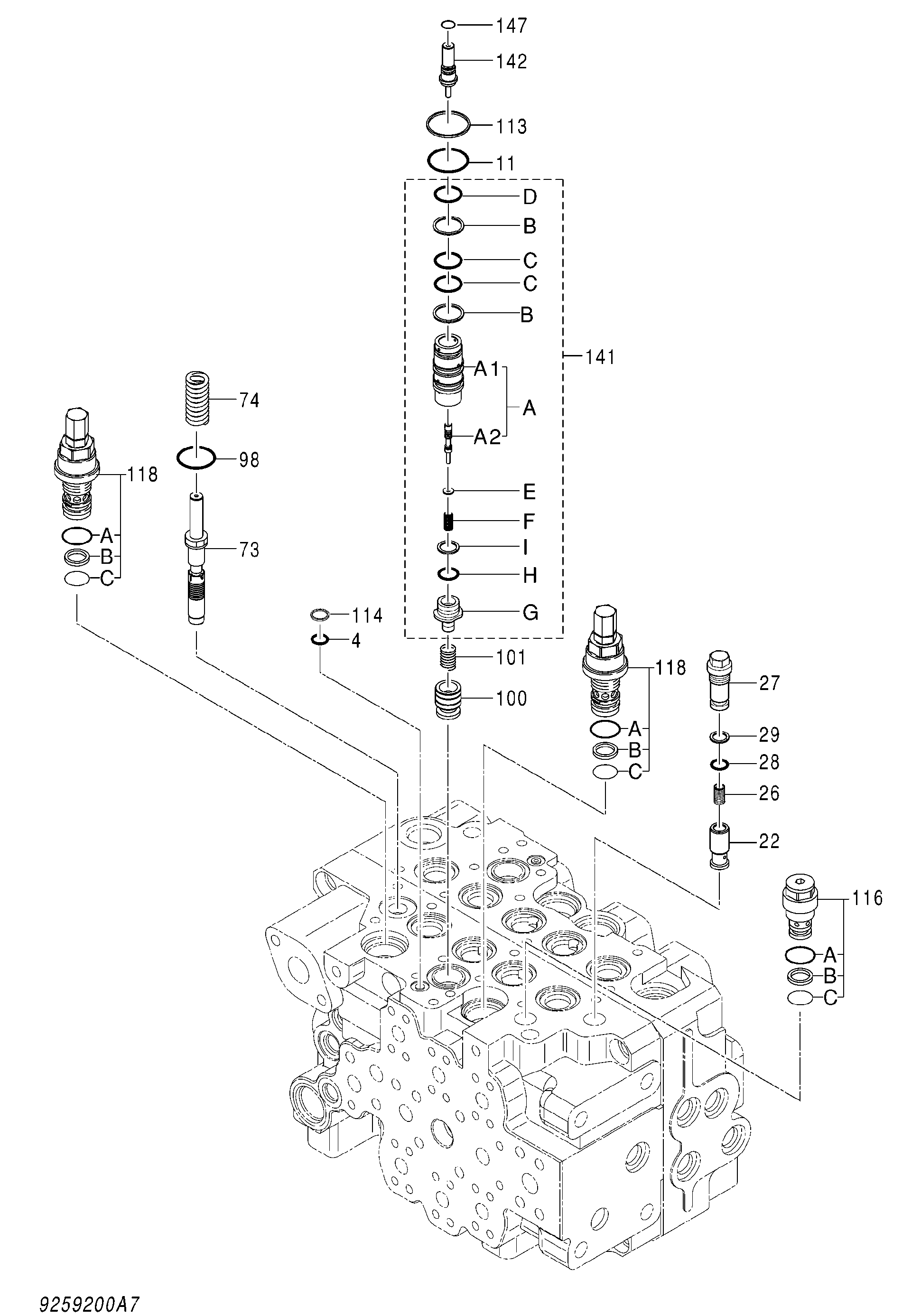 Схема Гидрораспределитель (7/8) HITACHI ZX140W-3