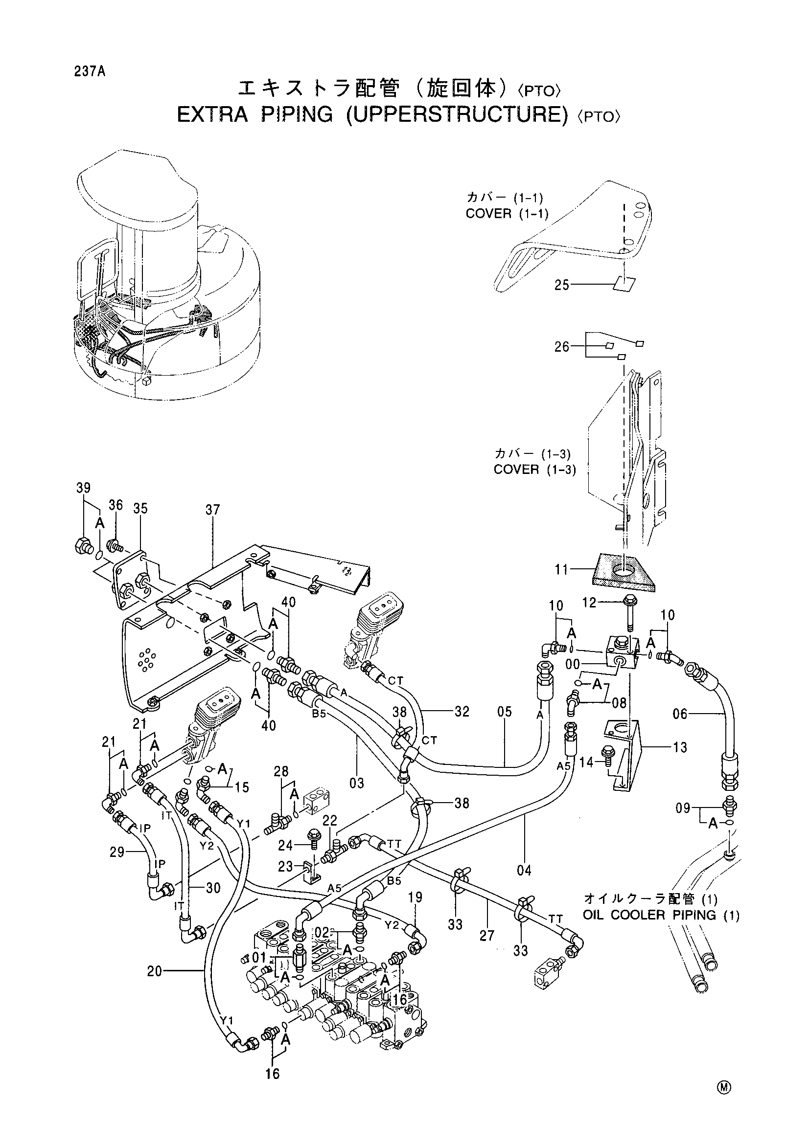 Схема Дополнительные гидролинии (верхняя платформа) <PTO> HITACHI EX33MU