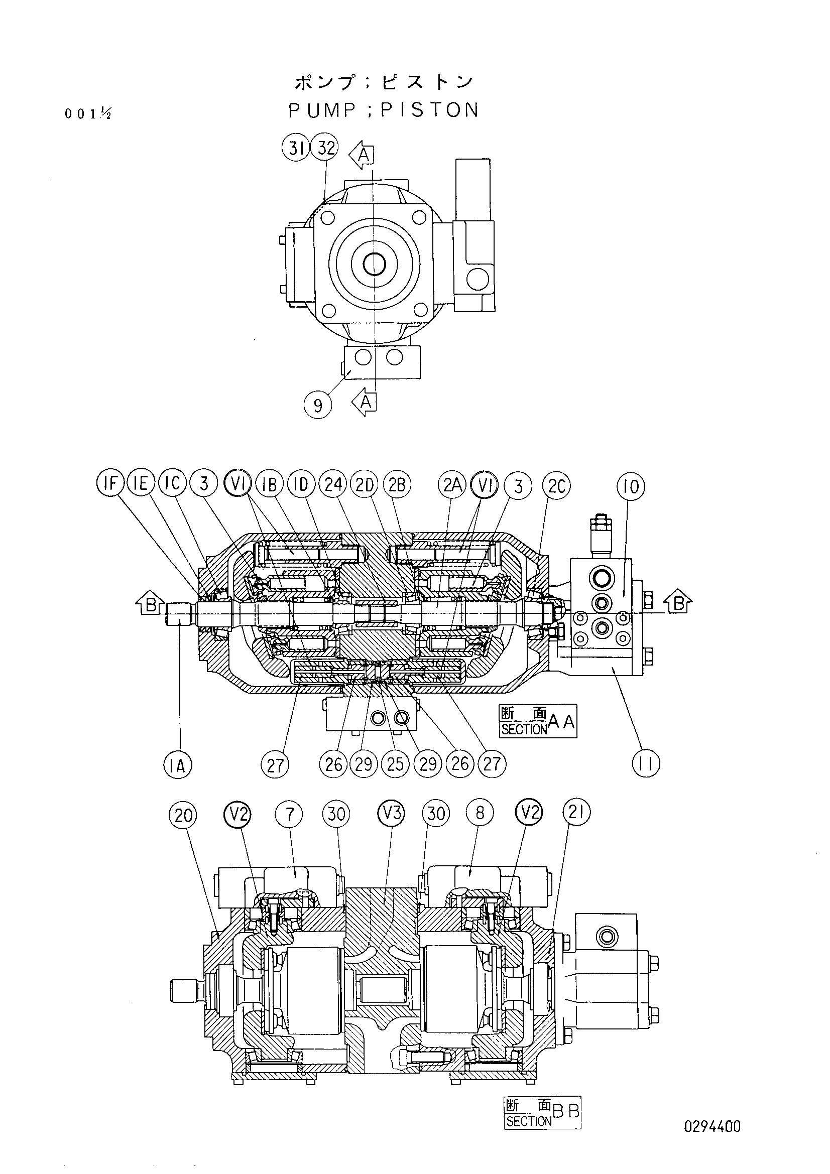 Схема Поршень насос HITACHI UH033SR