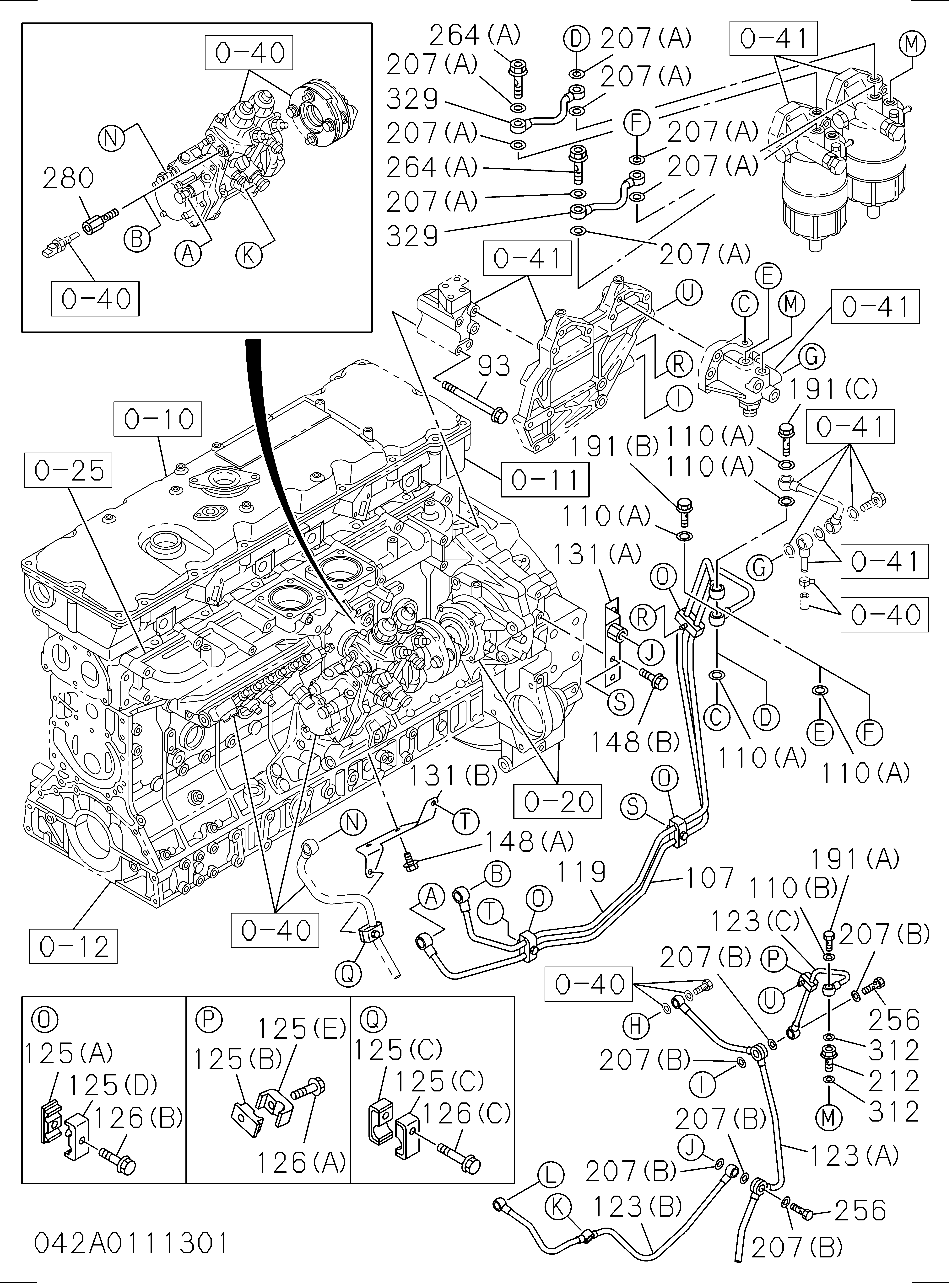 Схема 042: Топливный насос и трубопровод HITACHI ZX470LCH-5B