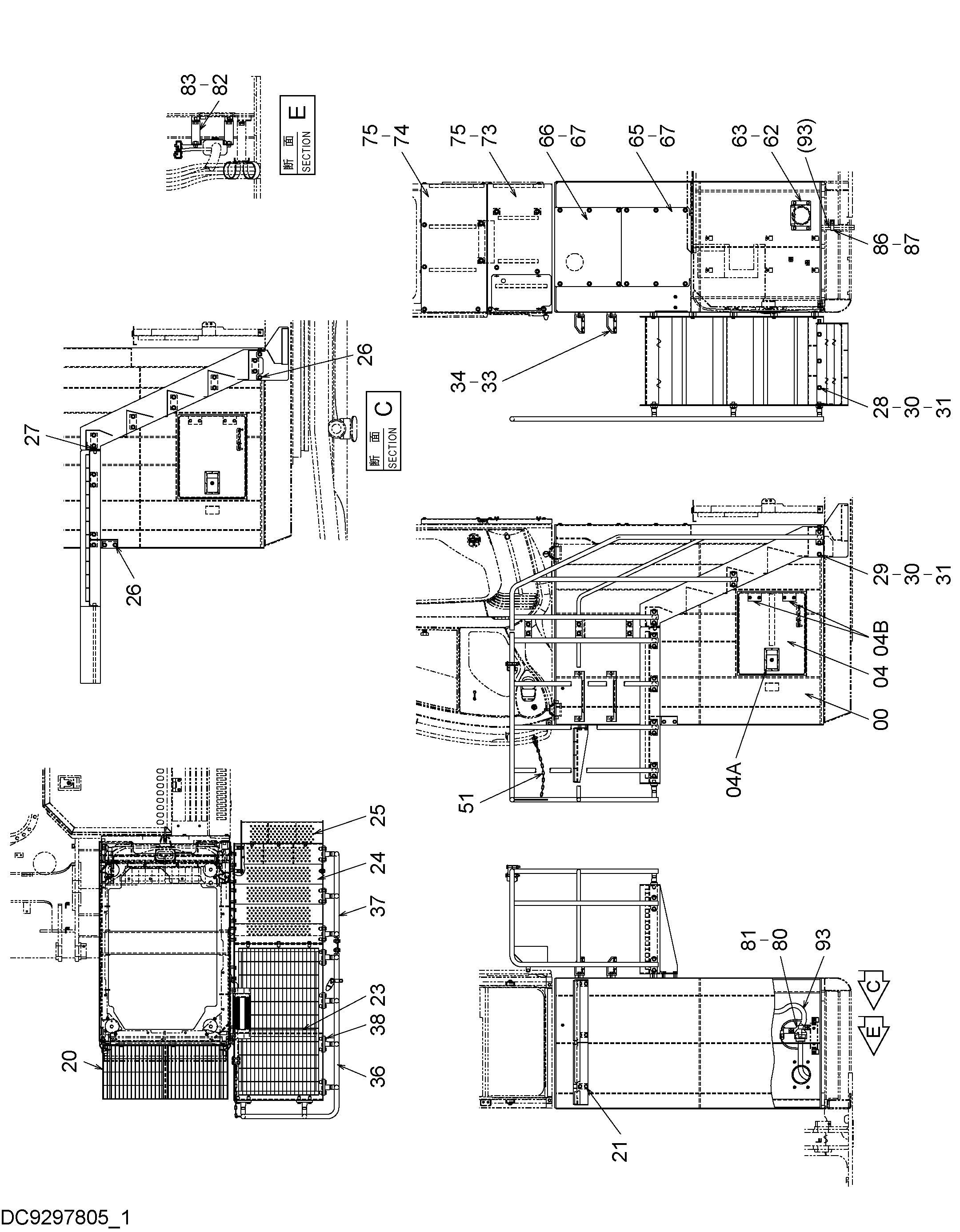Схема Хигх-моунт кабина боковой ступень (2.0m)(1) HITACHI ZX225USR-3