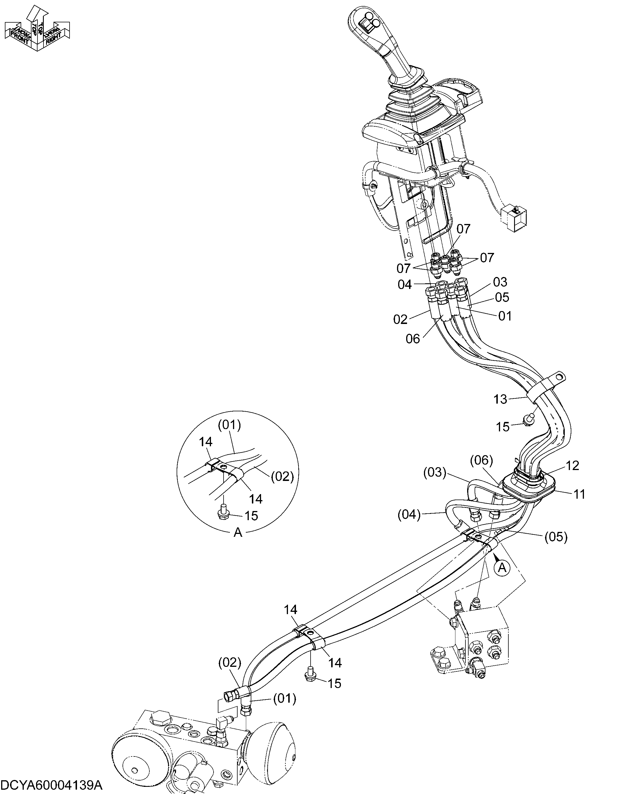 Схема Пилотные гидролинии (мулти-функтион рычаг) HITACHI ZW250-5B