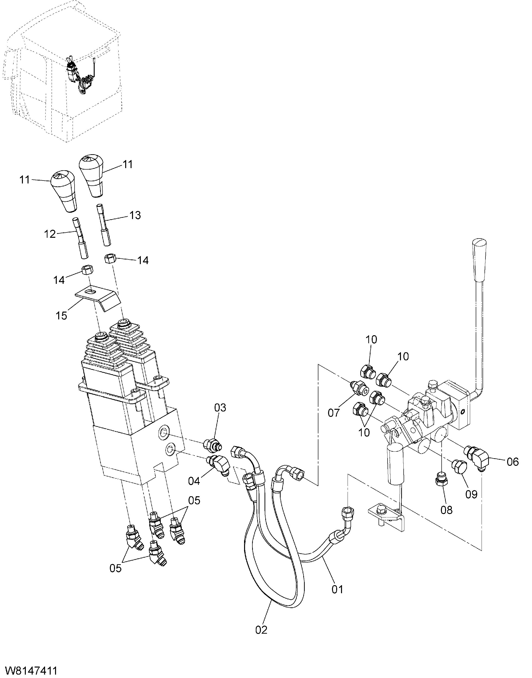 Схема Пилотные гидролинии(2-золотник)(2PL) HITACHI ZW140