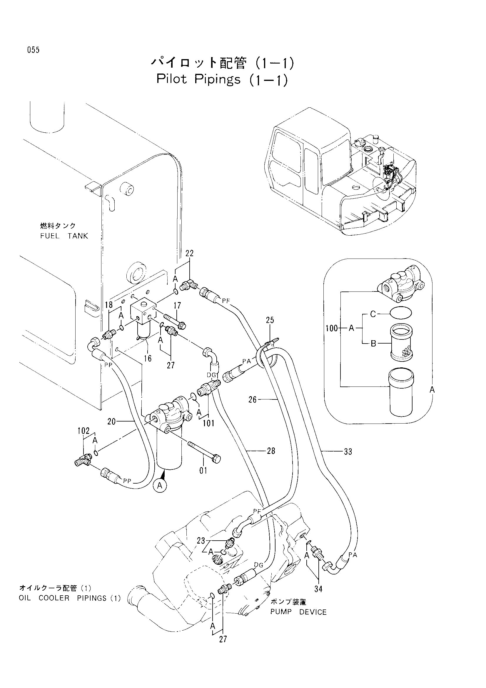 Схема Пилотный трубопроводы (1-1) HITACHI EX60LCK-3