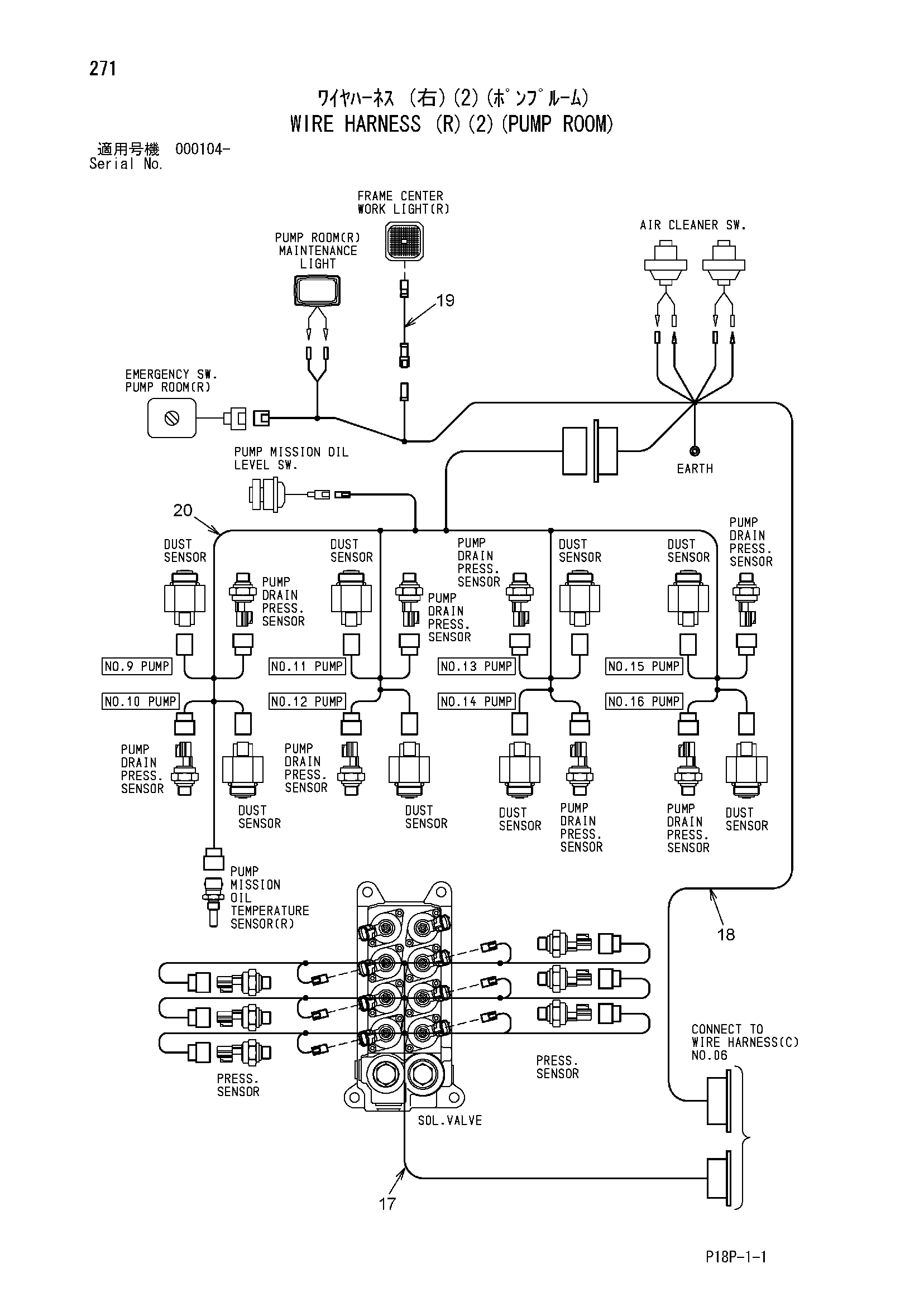 Схема Провод жгут проводов (правый)(2)(насос кабина) HITACHI EX8000-6