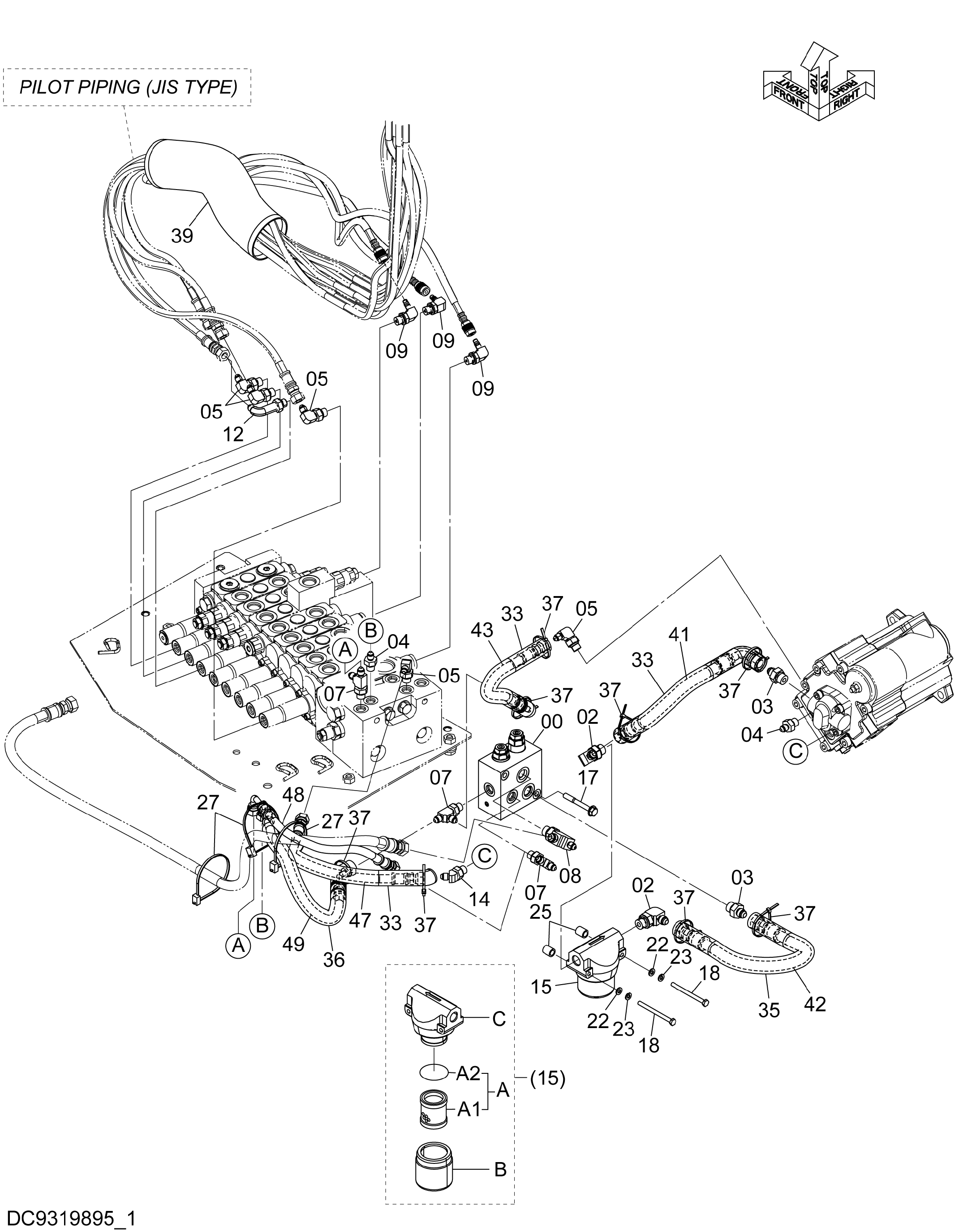 Схема Пилотные гидролинии (1-1) HITACHI ZX40U-5A