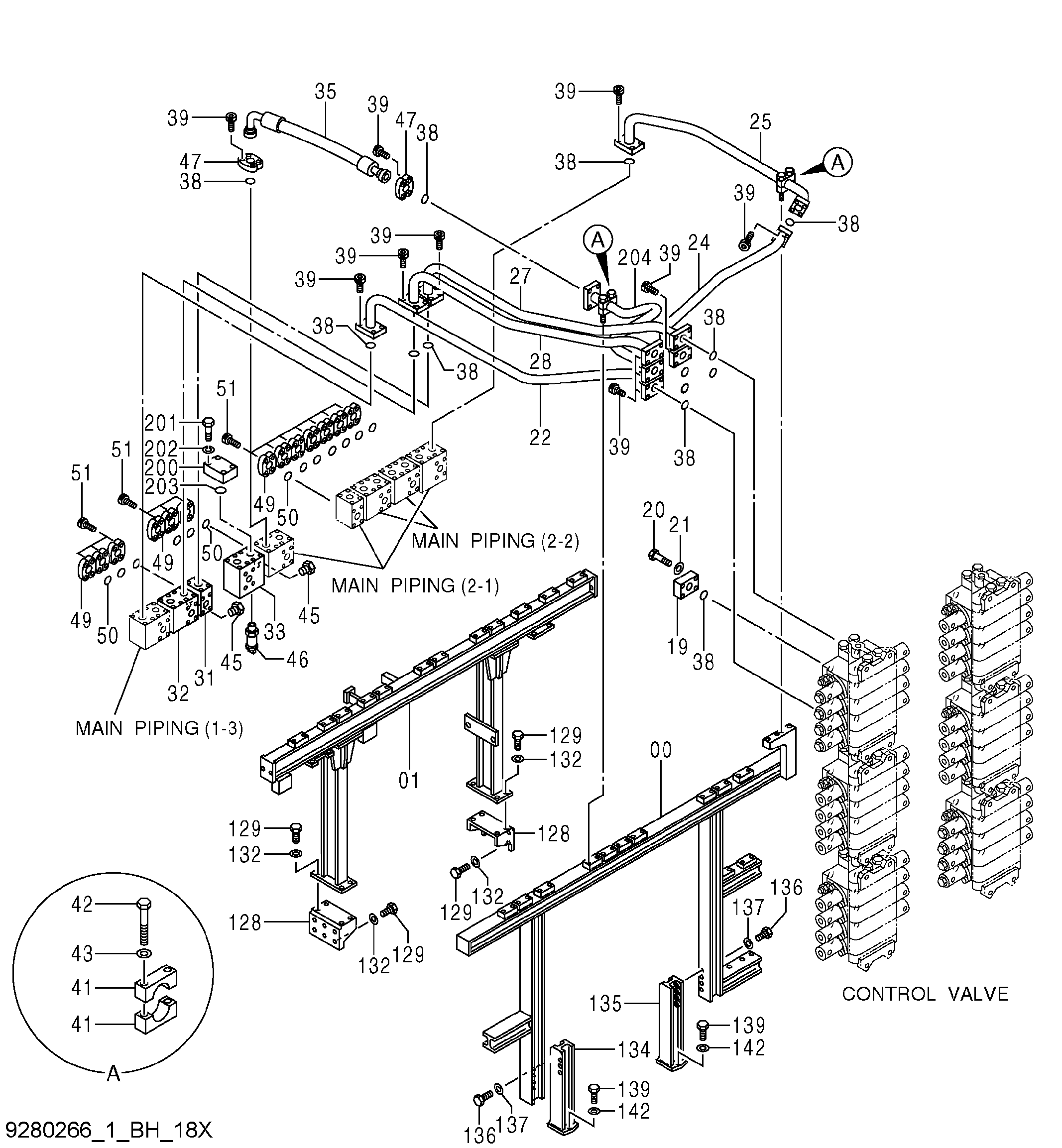Схема Основные гидролинии (1-1)(экскаватор) HITACHI EX5600-6BH