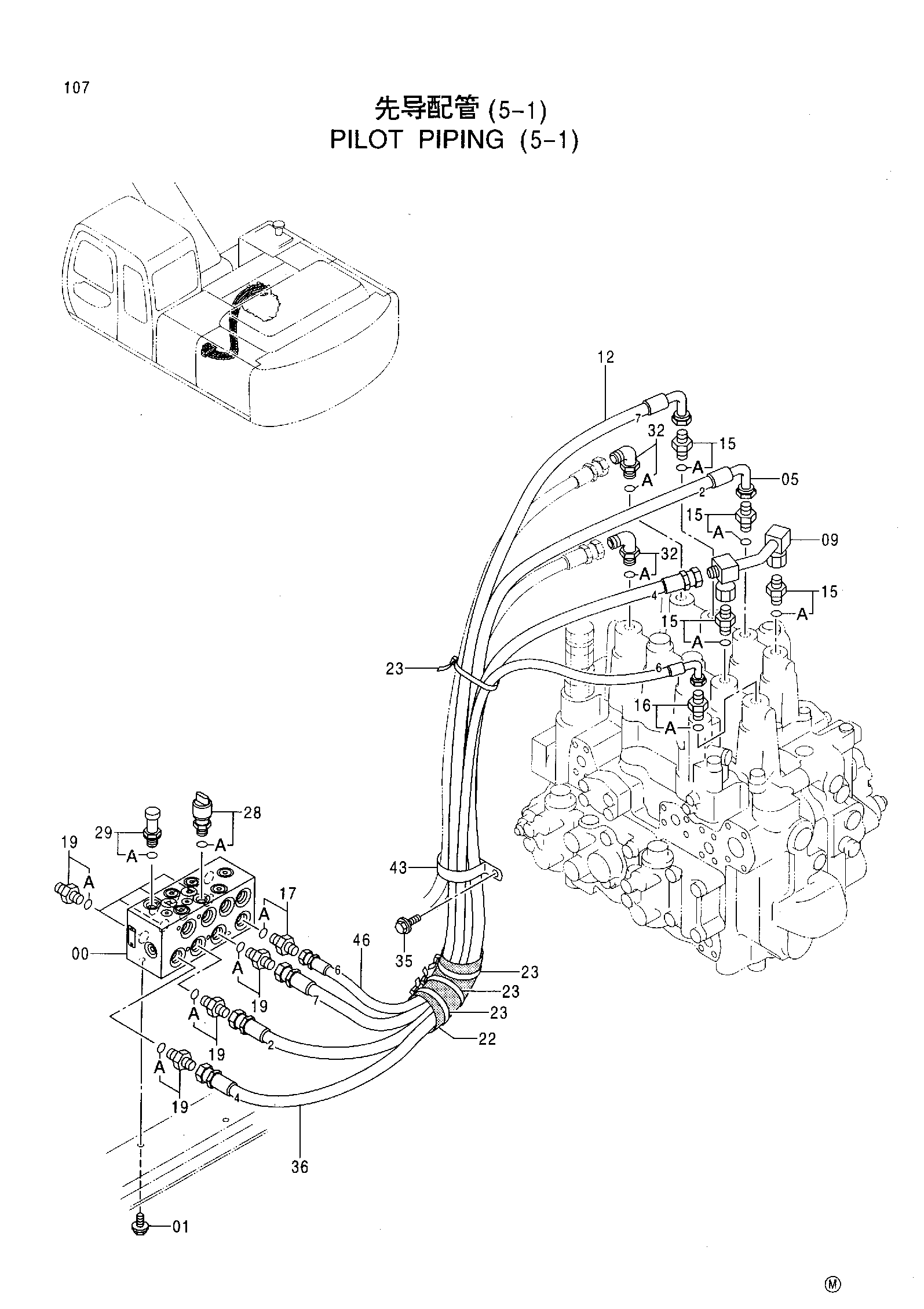 Схема Пилотные гидролинии (5-1) HITACHI EX230LC-5HHE