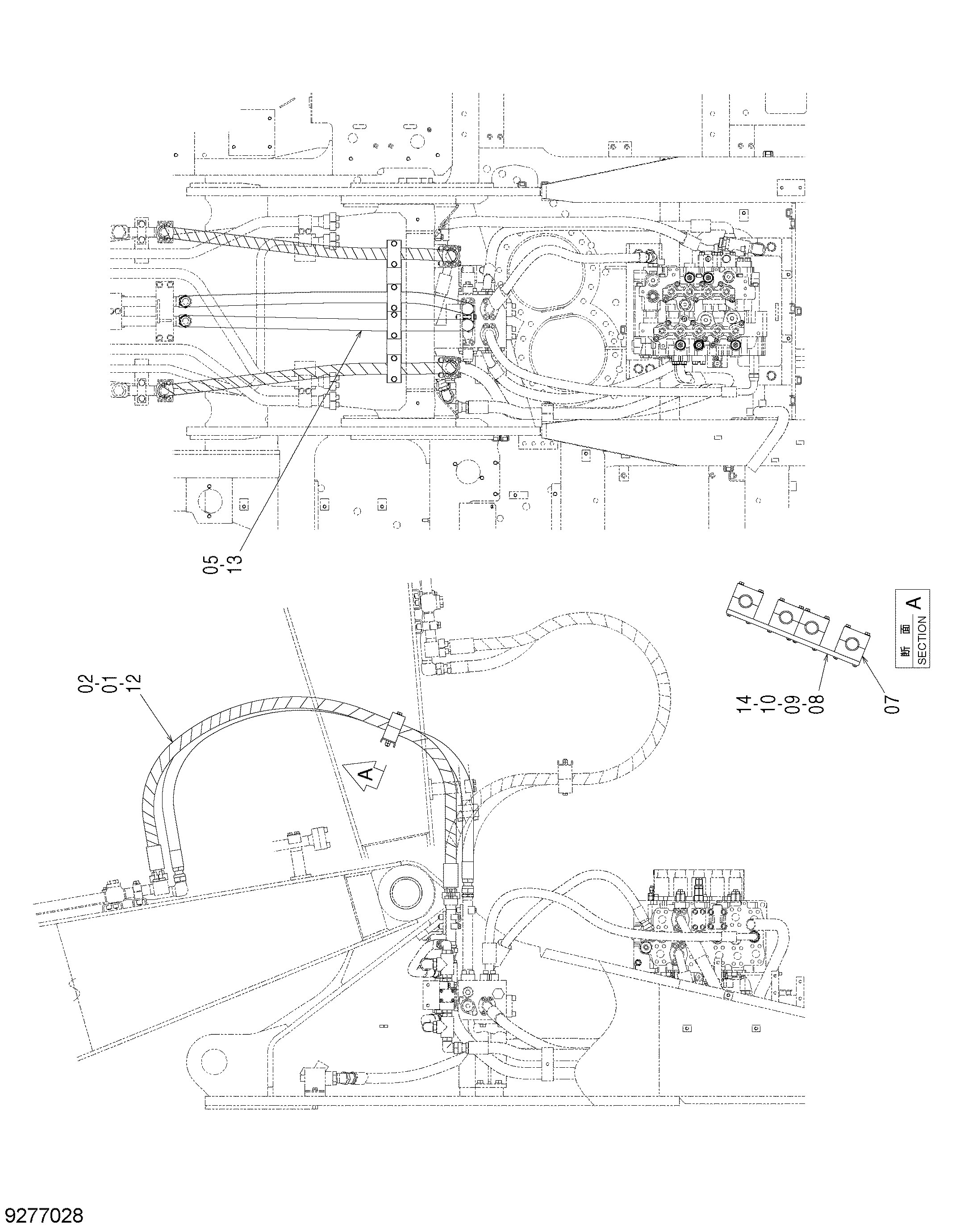 Схема Стрела опора трубопроводы (гидроножницы, средний рукоять) HITACHI ZX450-3
