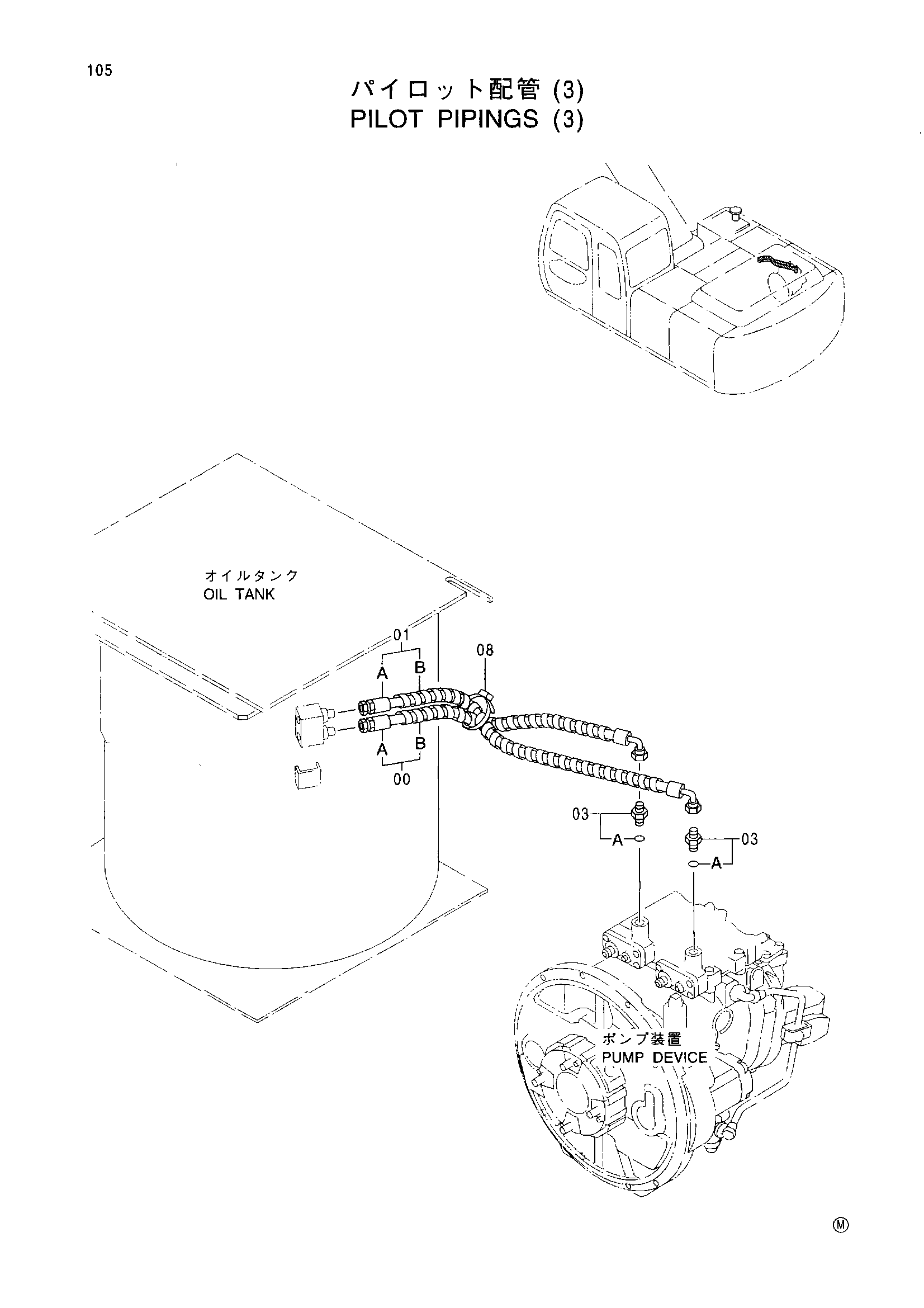 Схема Пилотный трубопроводы (3) HITACHI EX200-5
