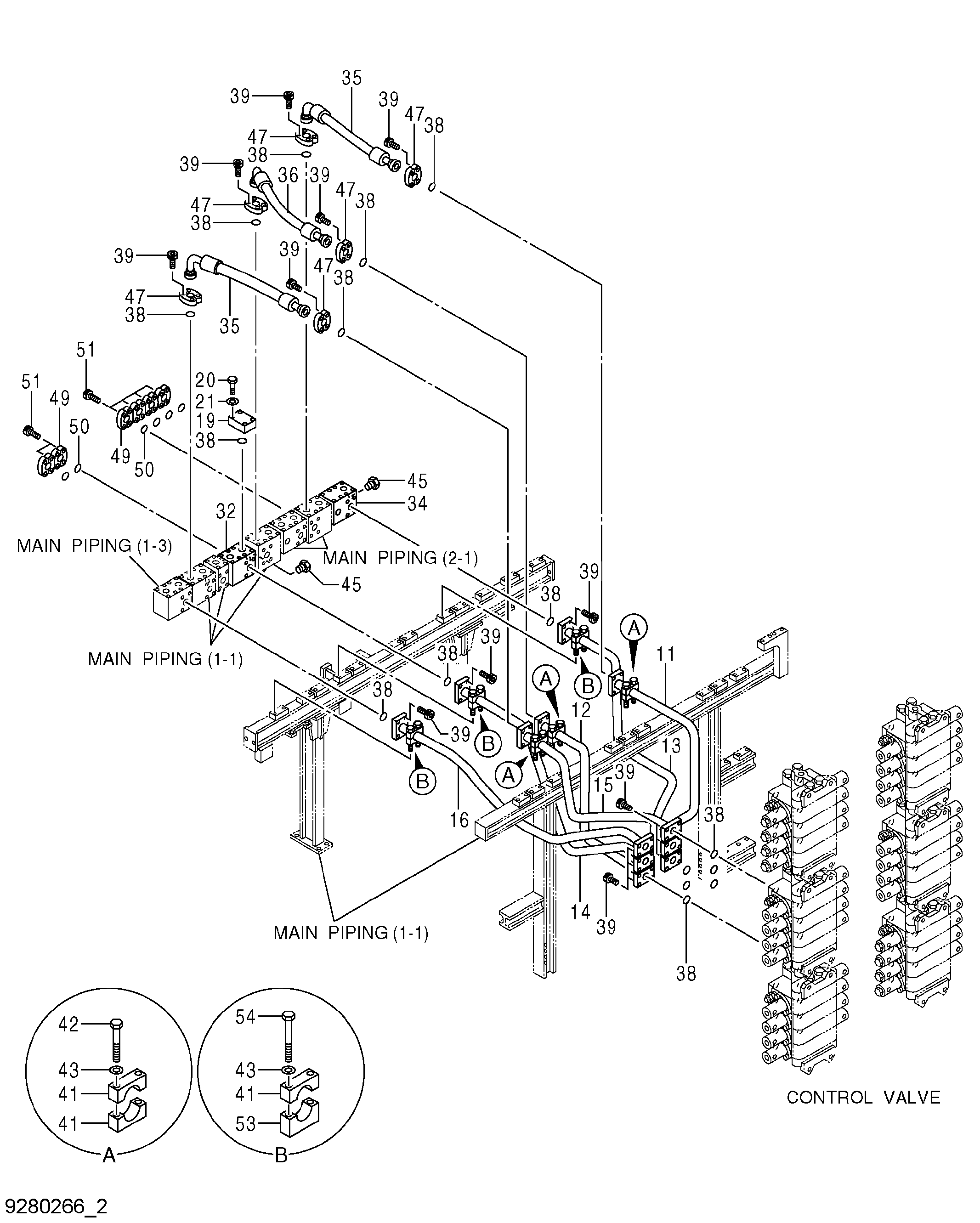 Схема Основные гидролинии (1-2) HITACHI EX5600-6LD